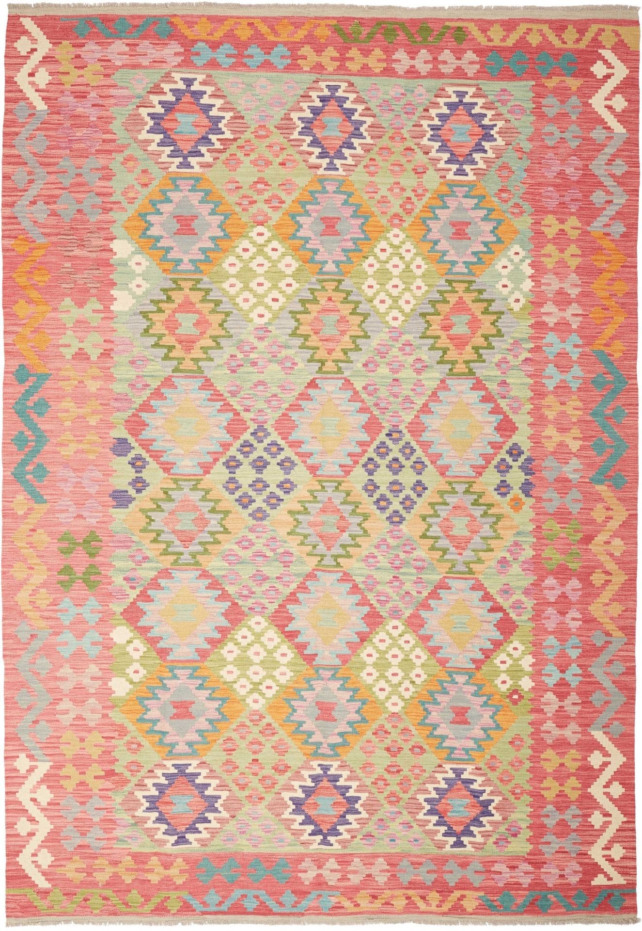 Kelim Teppich 208 x 293 cm, handgewebt, rustikales Design