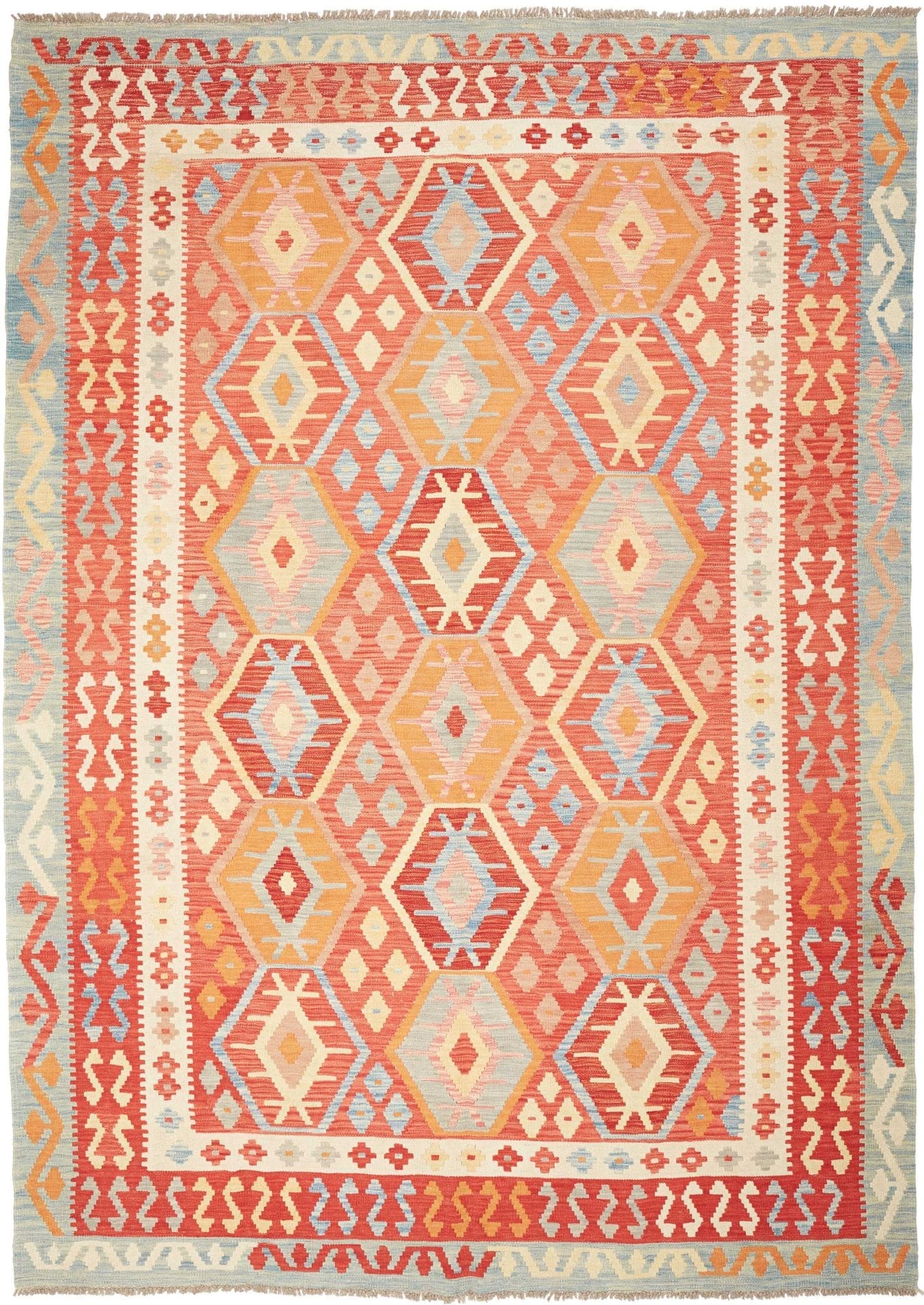 Kelim Teppich 216 x 299cm, handgewebt, rustikales Flair, Wolle