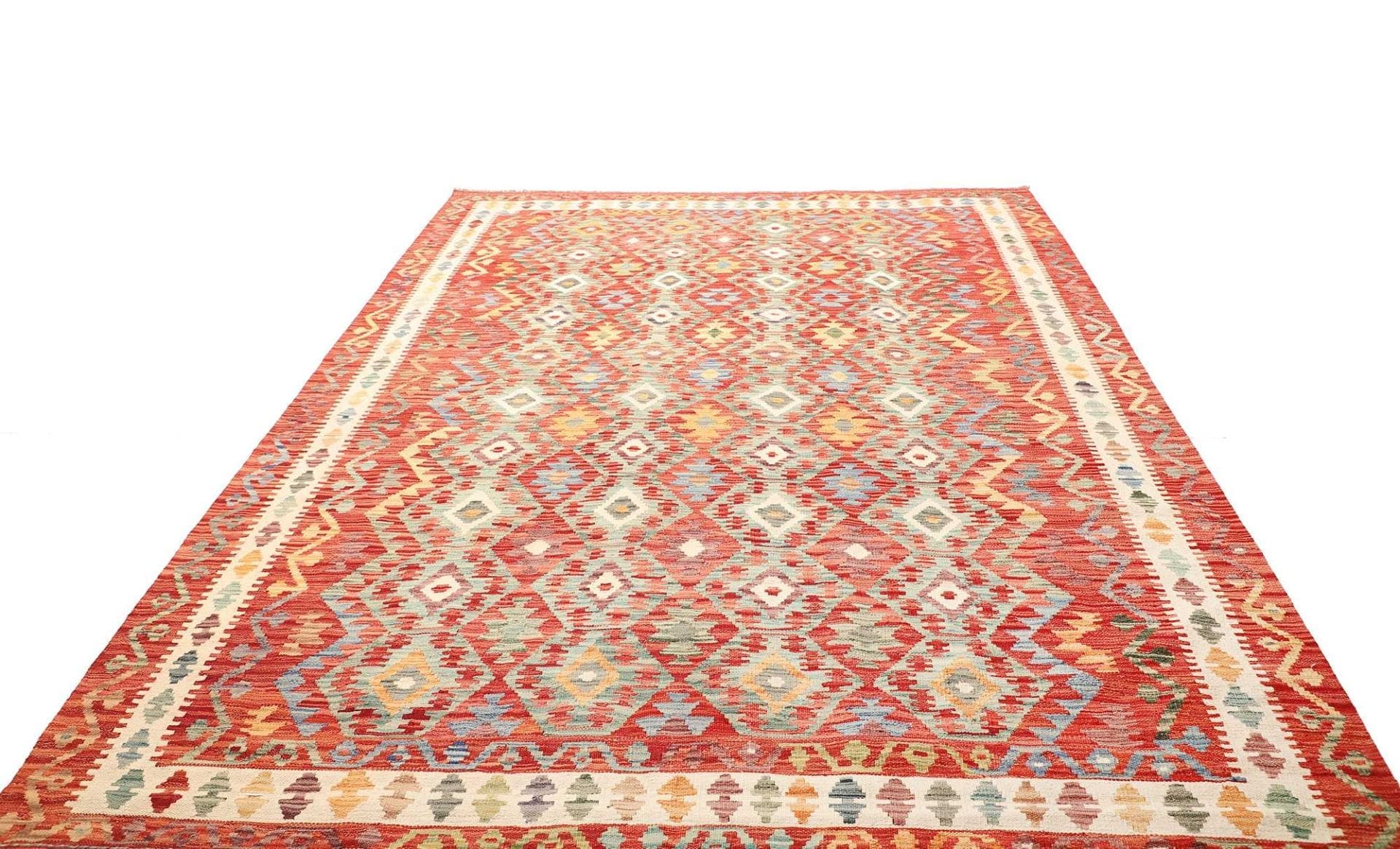 Kelim Teppich 208 x 295 cm, handgewebt, rustikales Flair, Wolle