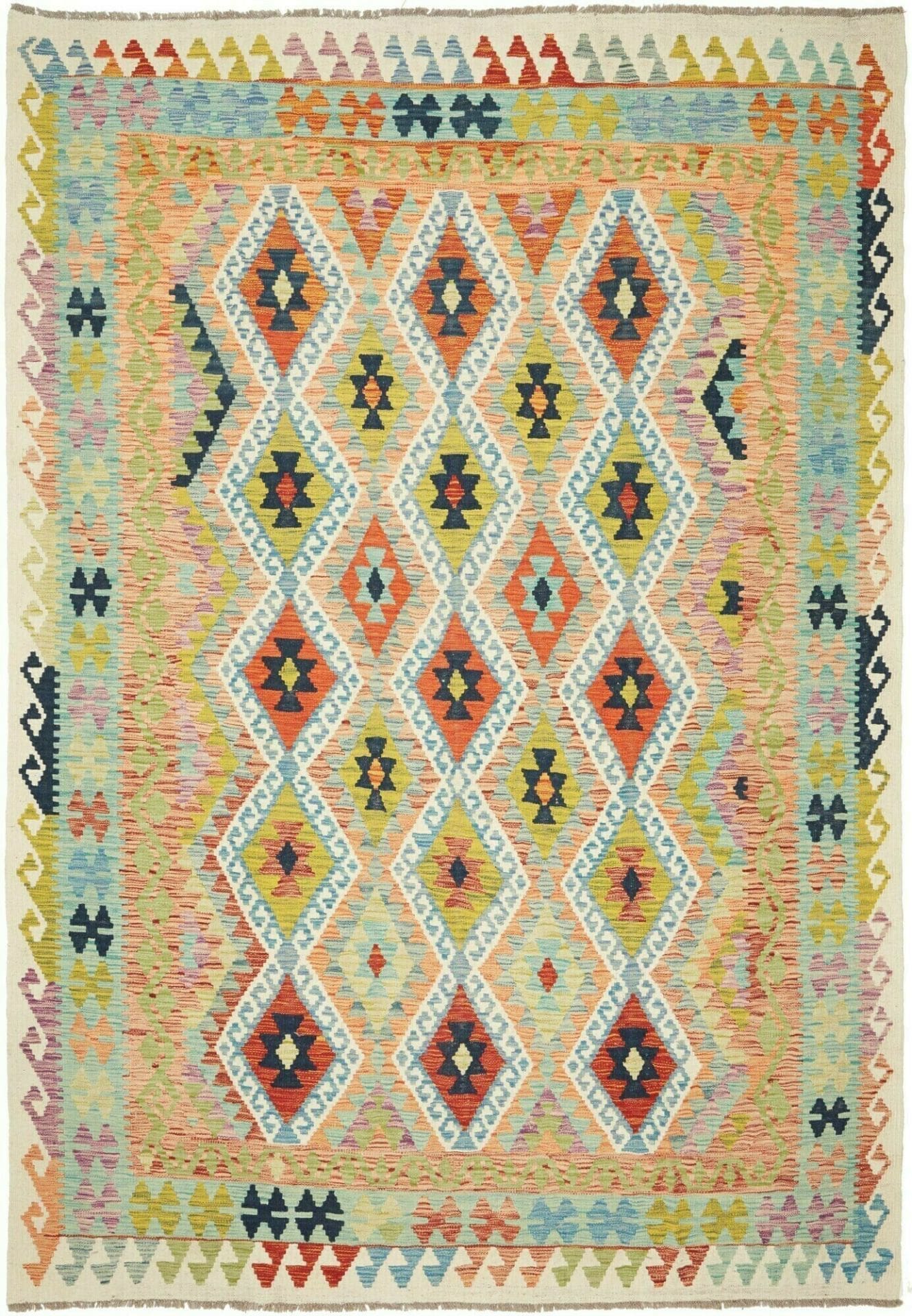 Kelim Teppich 213 x 298cm, handgewebt, rustikales Flair, Schurwolle