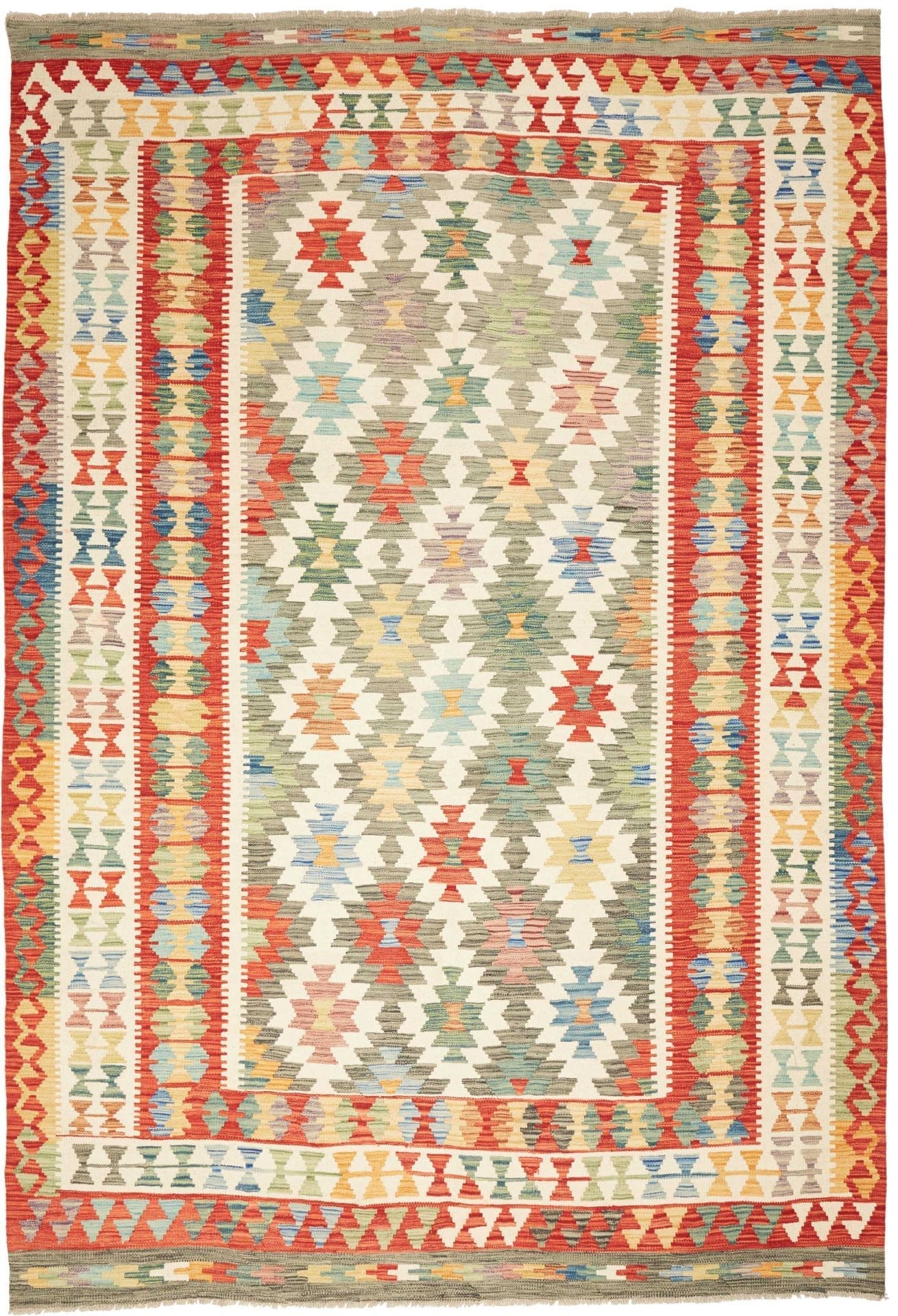 Kelim Teppich 208 x 290cm, handgewebt, rustikales Flair, Wolle
