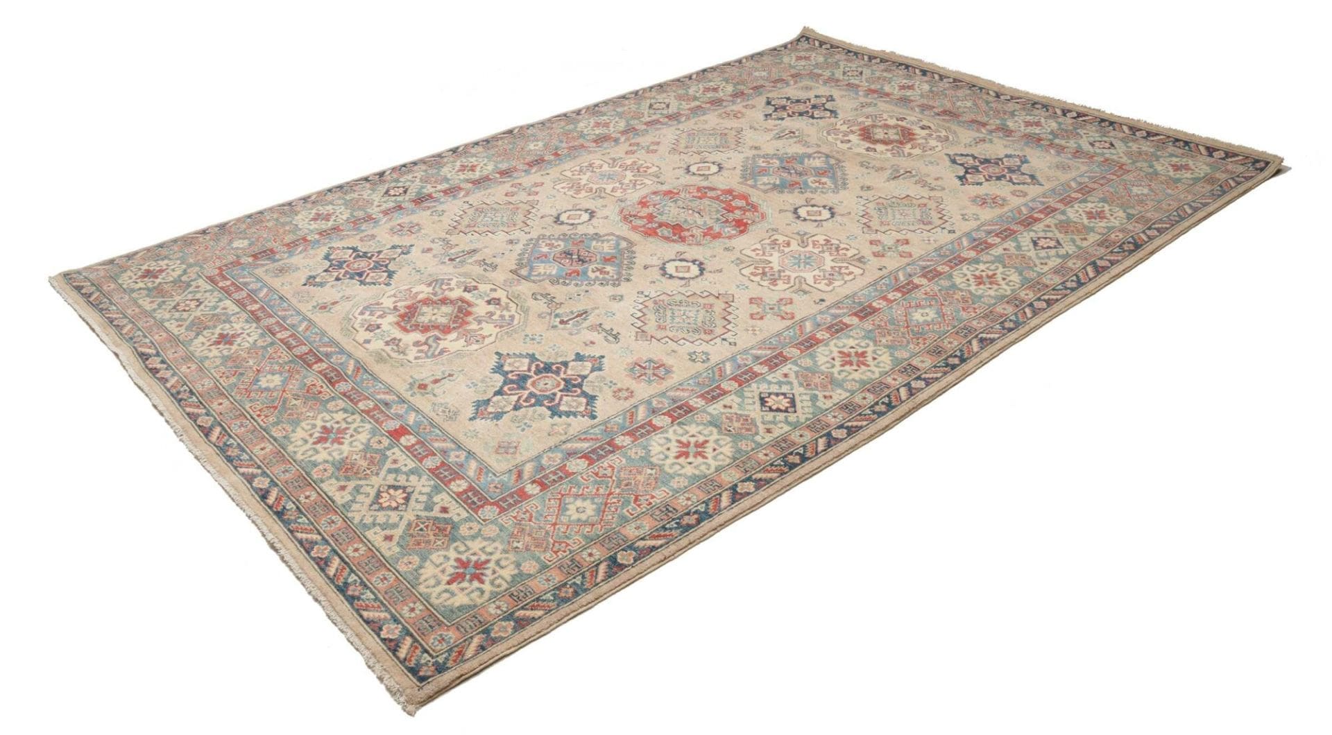 Kazak Teppich 201 x 304 cm, geometrisches Muster, handgeknüpft