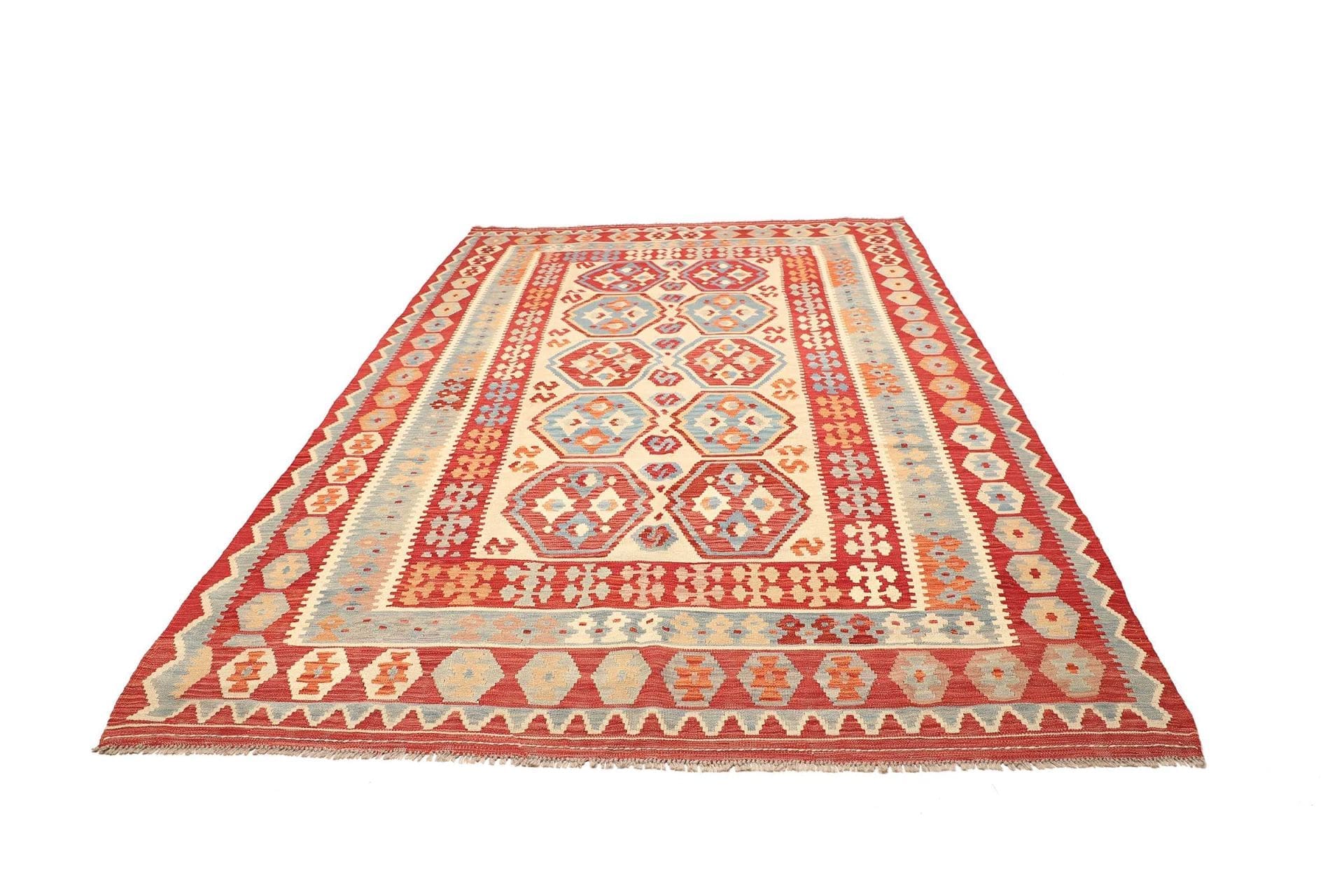 Kelim Teppich 210 x 299cm aus Schurwolle – handgewebt, rustikaler Stil