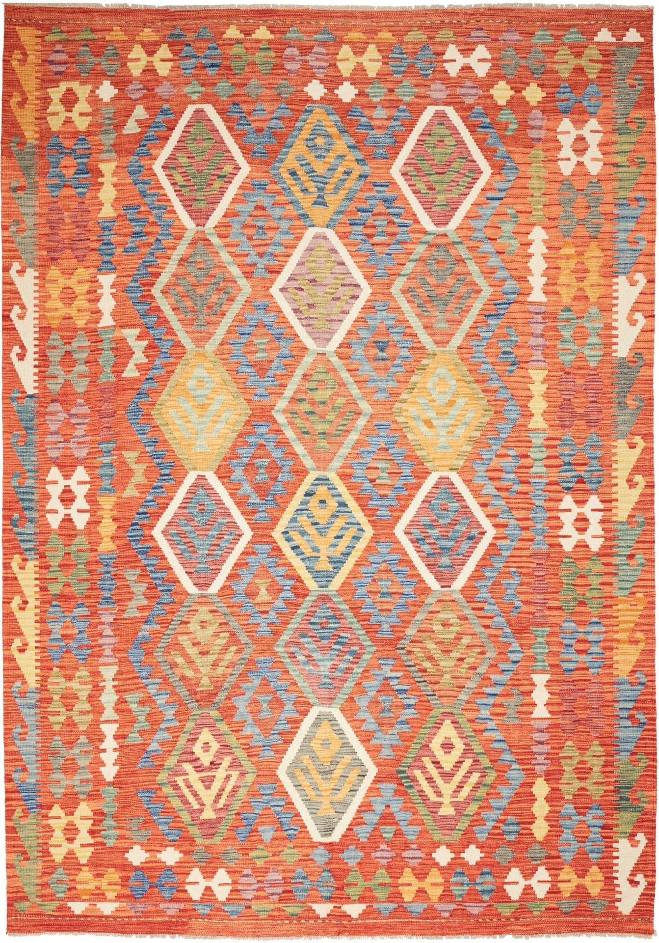 Kelim Teppich 208 x 293 cm, handgewebt, rustikaler Charme, Wolle