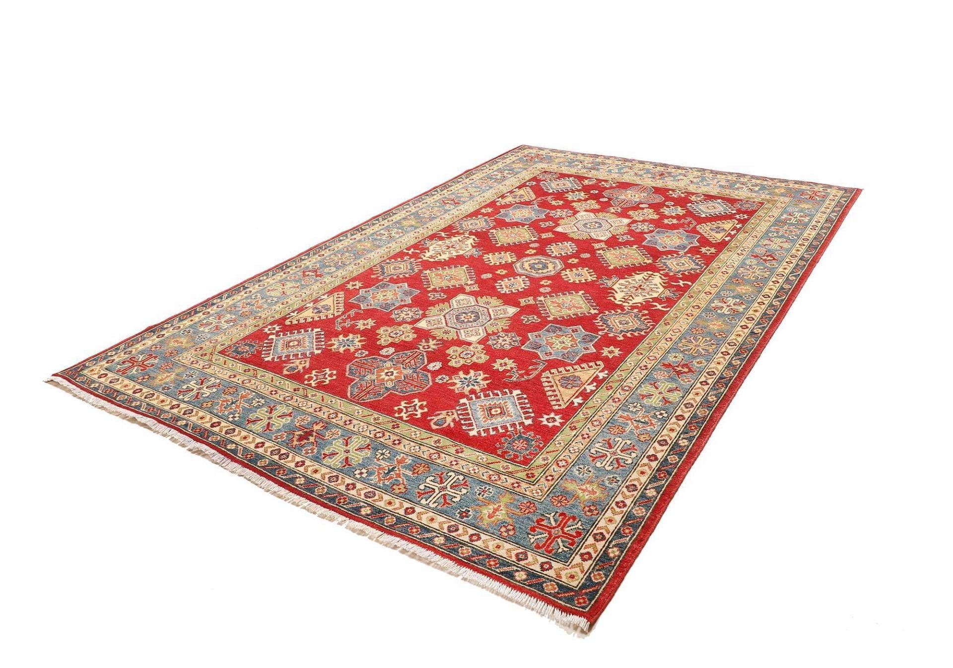 Kazak Teppich 208 x 303 cm, geometrisches Muster, handgeknüpft