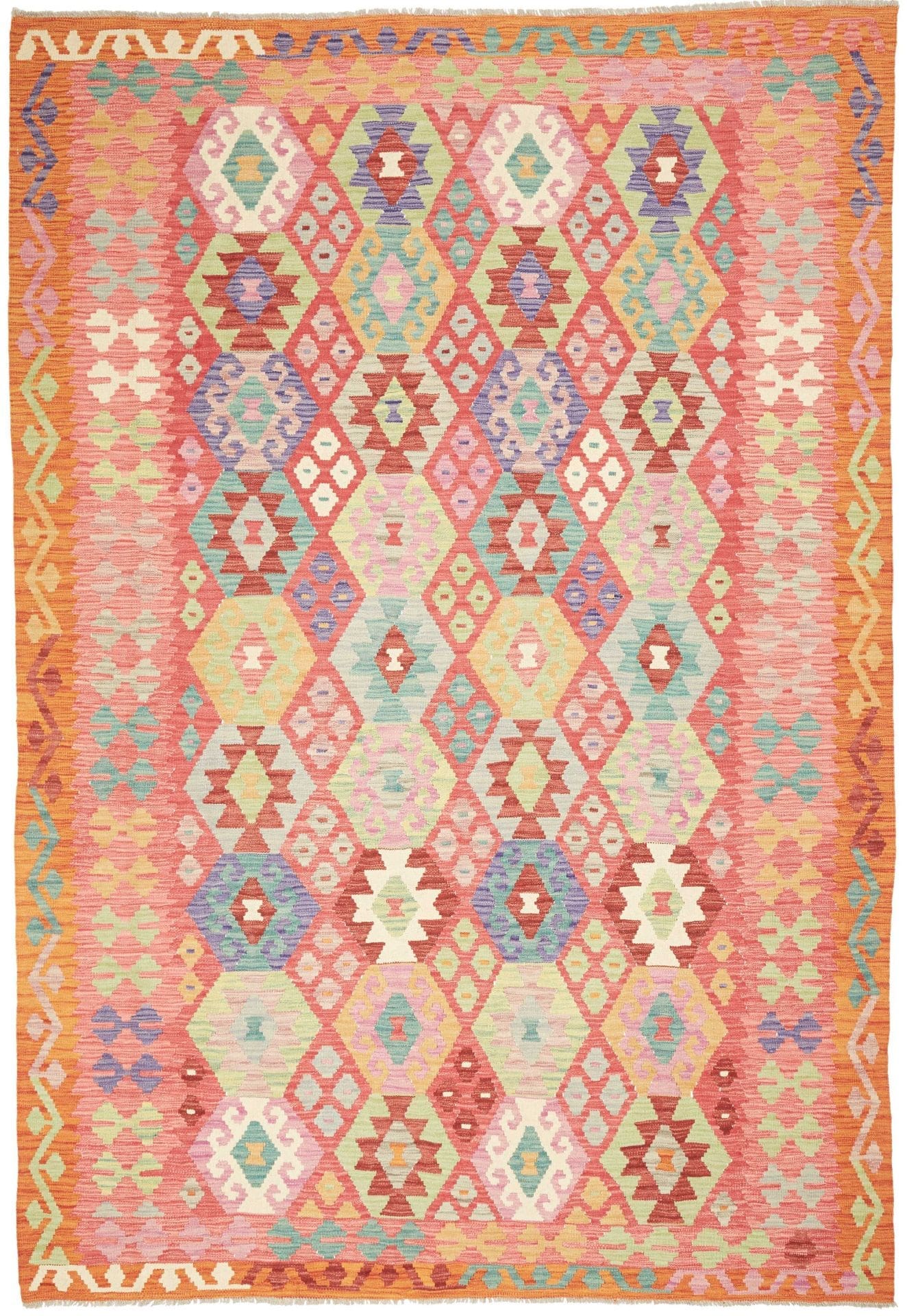 Kelim Teppich 205 x 296cm aus Schurwolle, handgewebt, rustikal