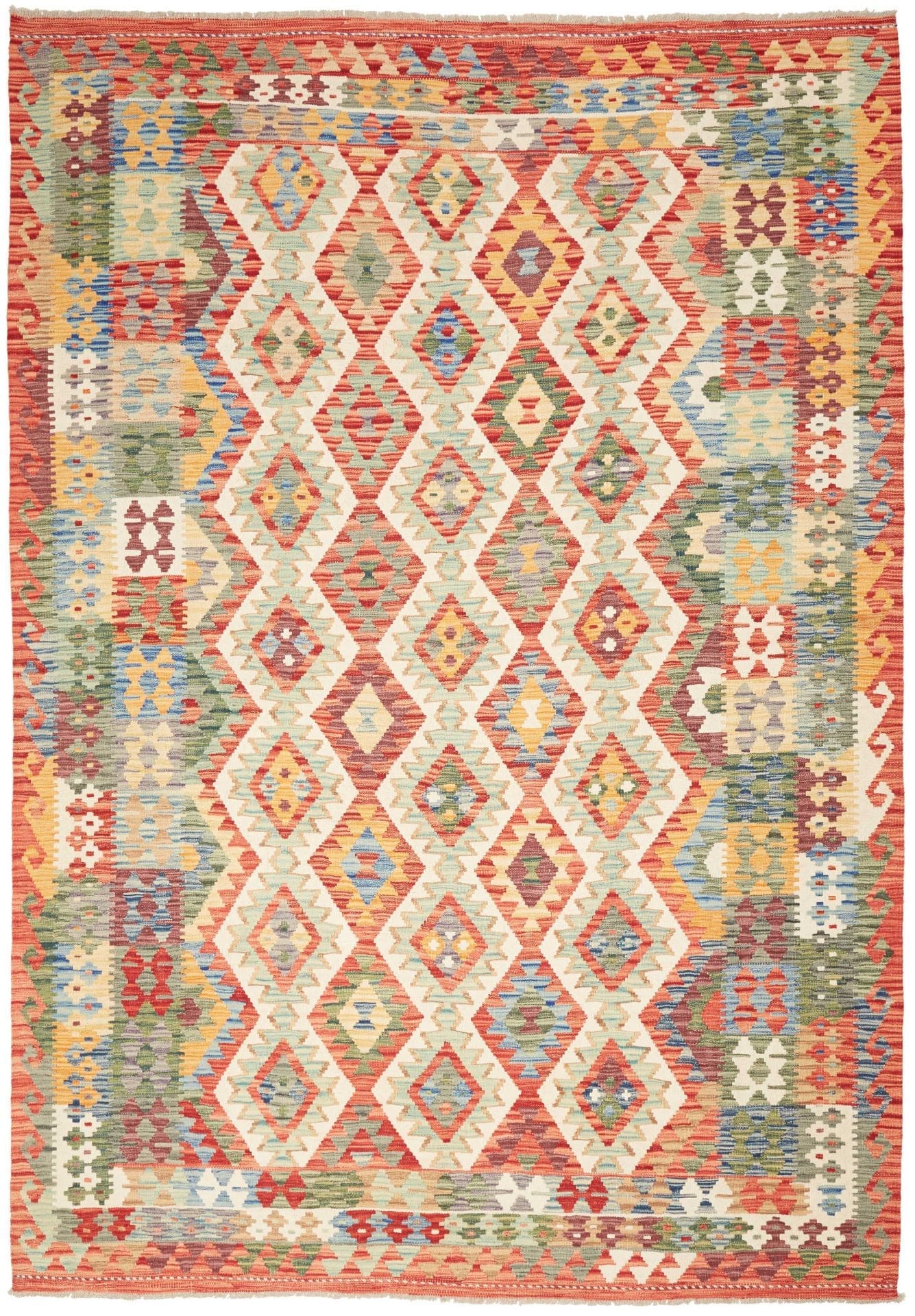Kelim Teppich 208 x 293 cm, handgewebt, rustikales Design