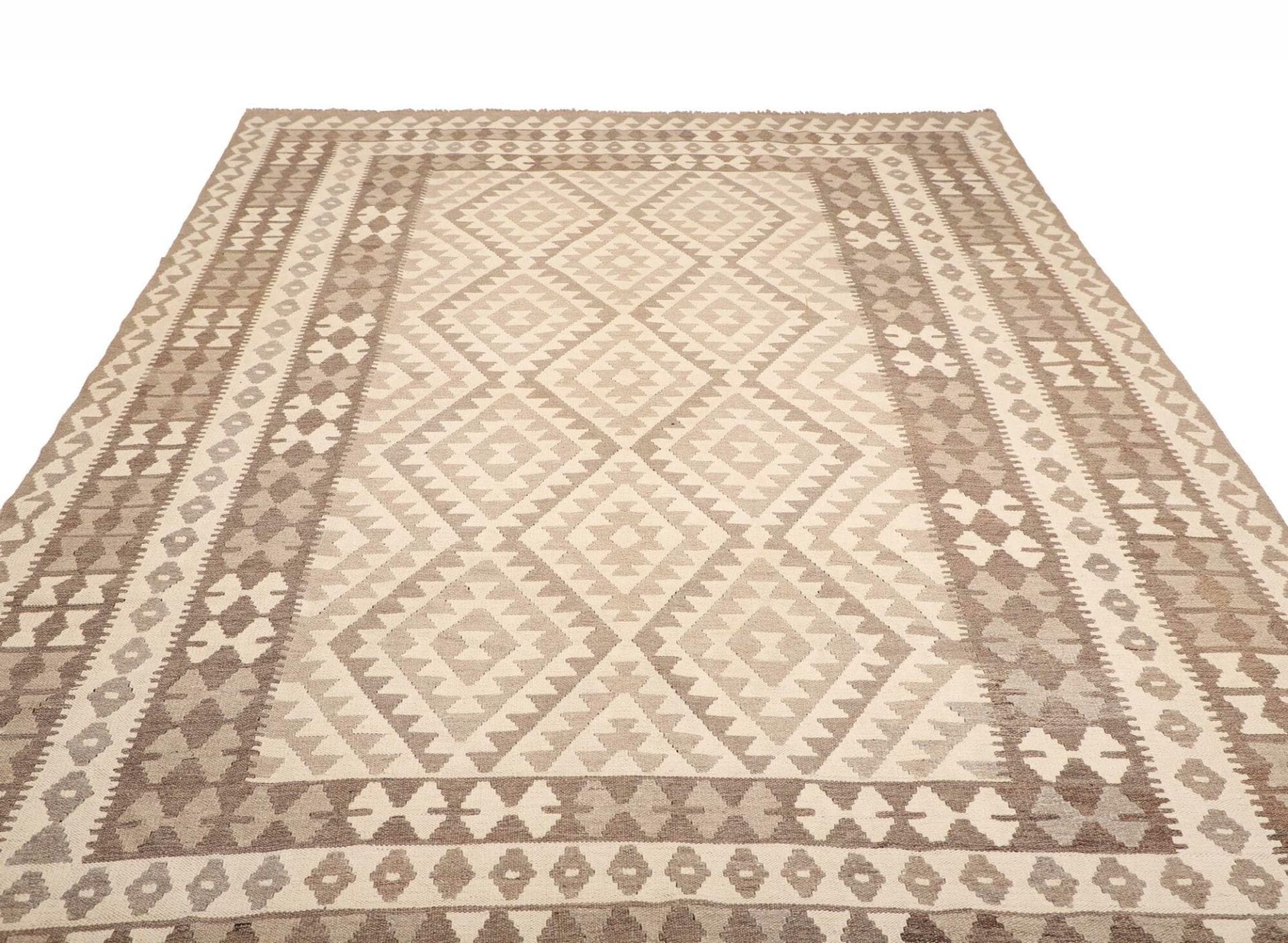 Kelim Teppich 213 x 290cm aus Schurwolle, handgewebt, rustikaler Stil