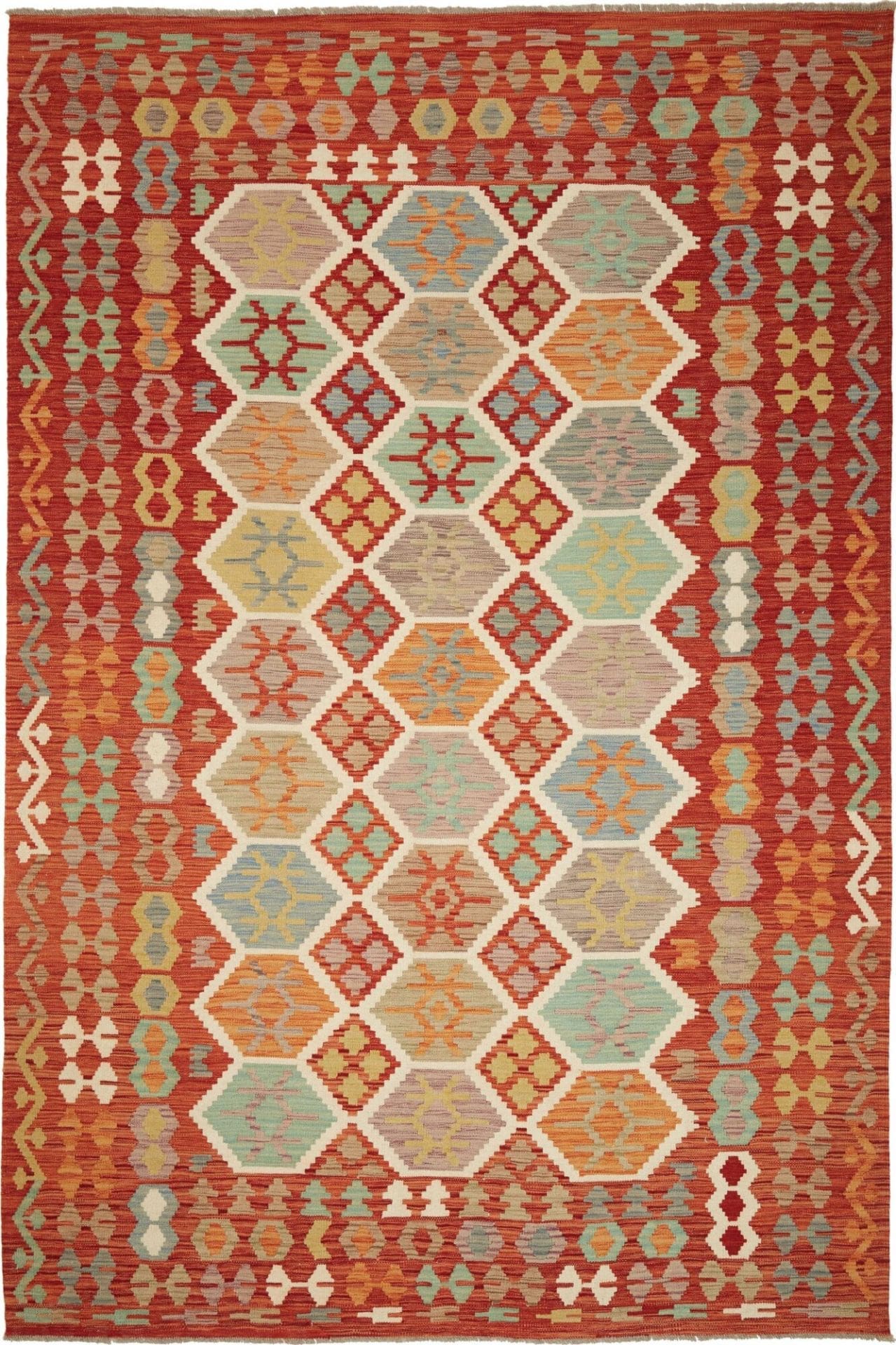 Kelim Teppich 204 x 297cm, handgewebt, rustikales Flair, Wolle