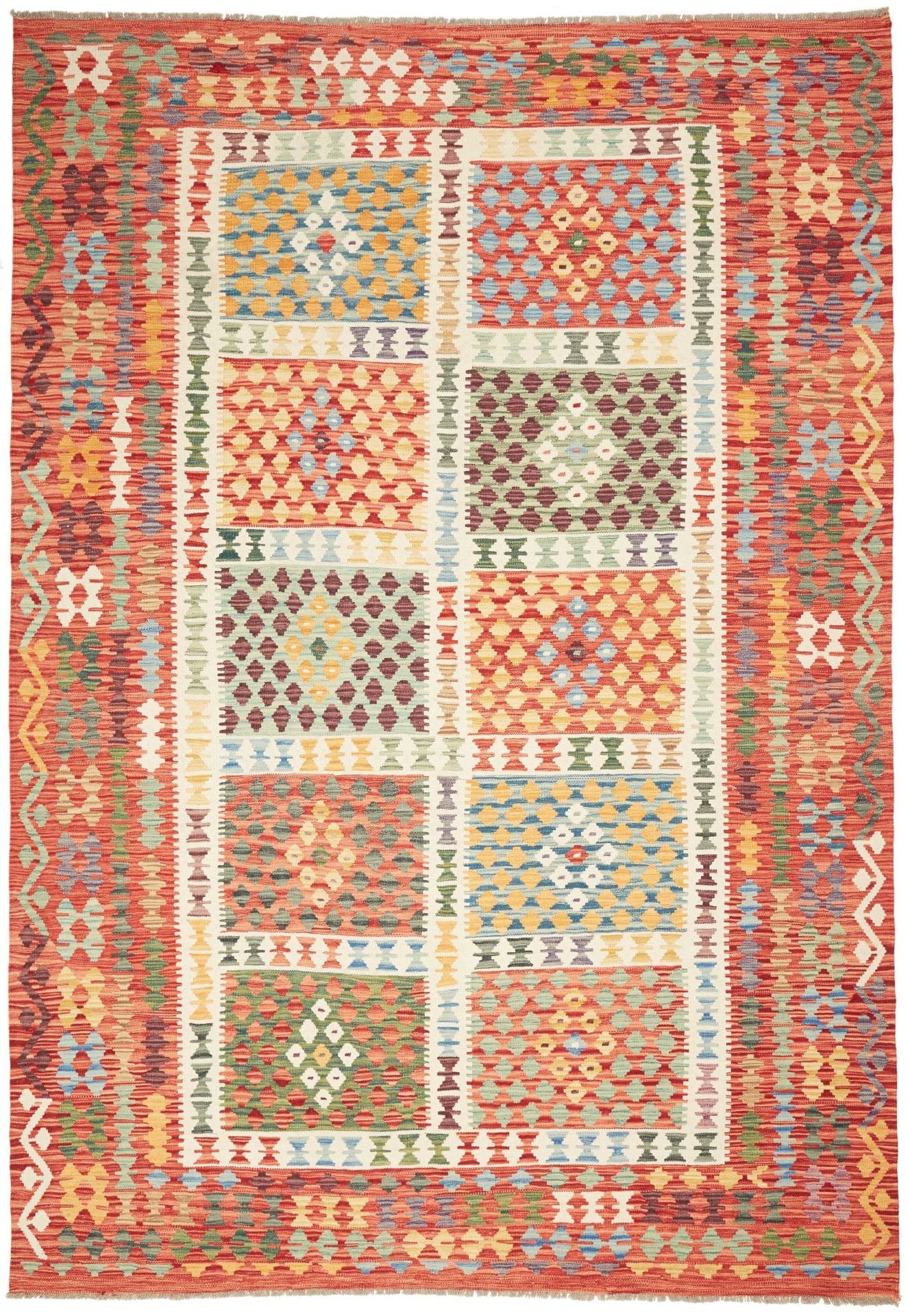 Kelim Teppich 210 x 298cm, Schurwolle, handgewebt, rustikales Flair