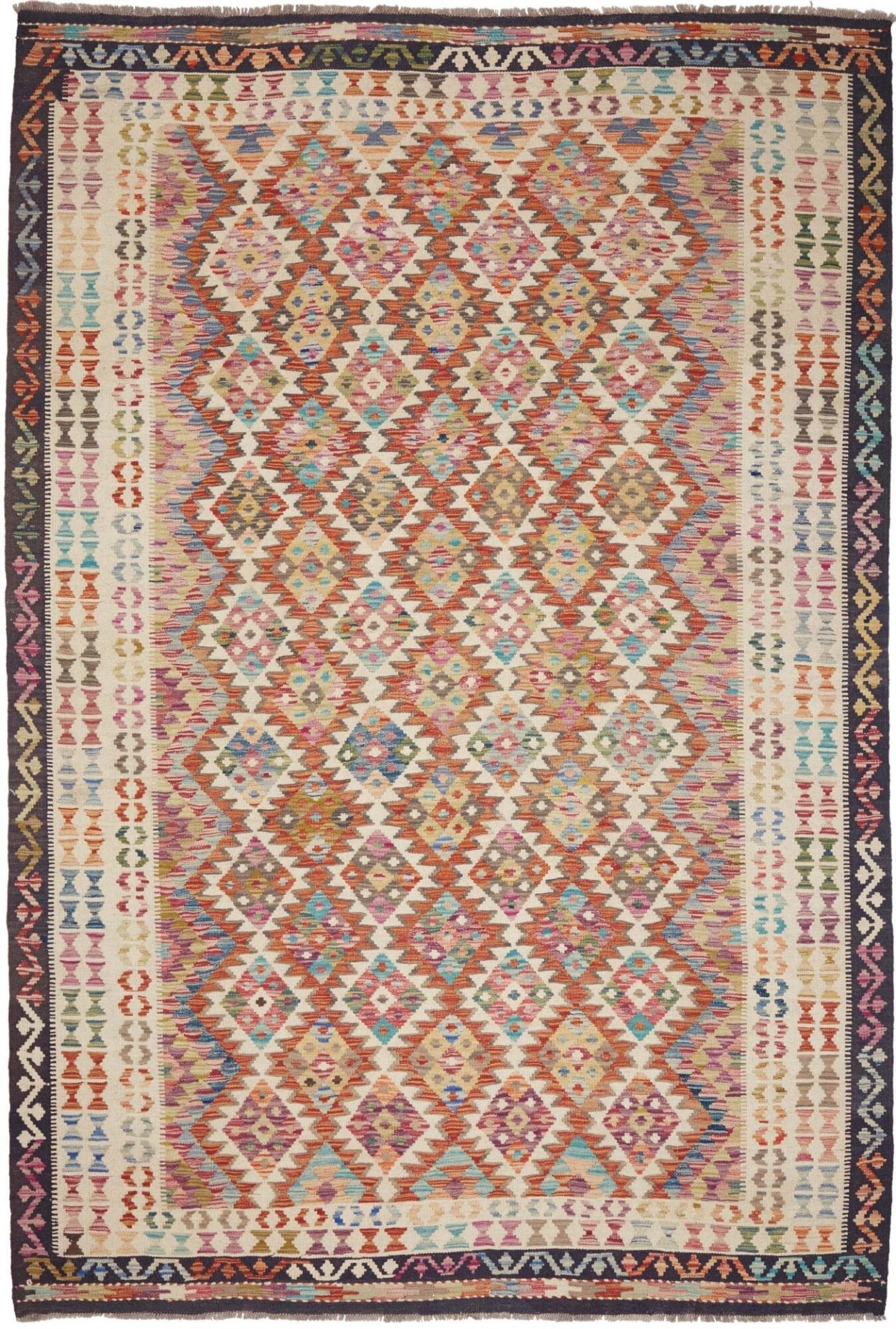 Kelim Teppich 201 x 294 cm, handgewebt, rustikales Flair, Wolle