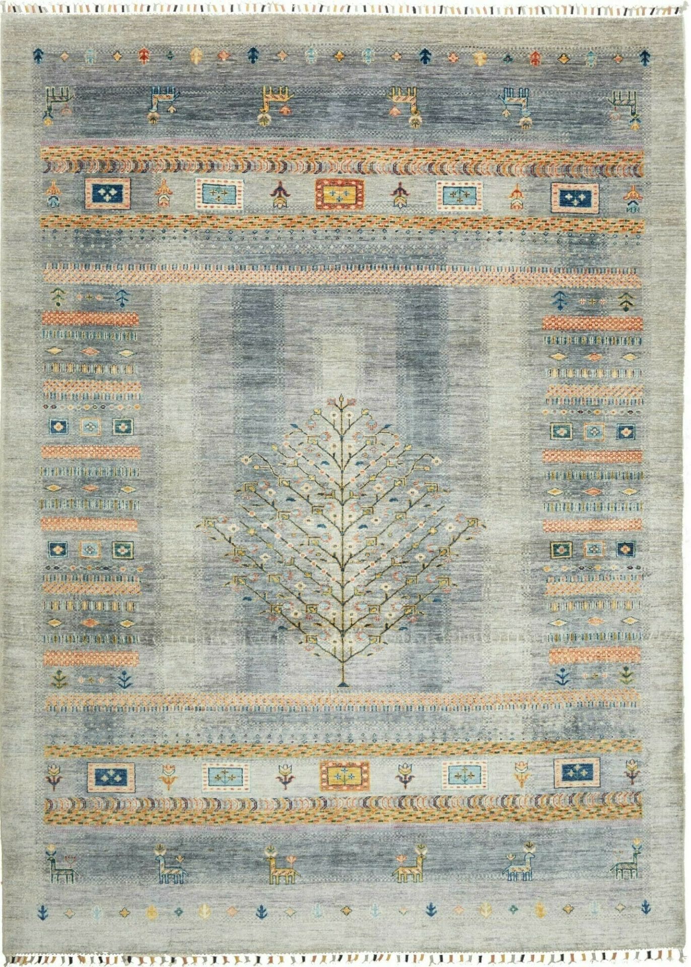 Gabbeh Teppich 213 x 287 cm, handgeknüpft, weiche Schurwolle