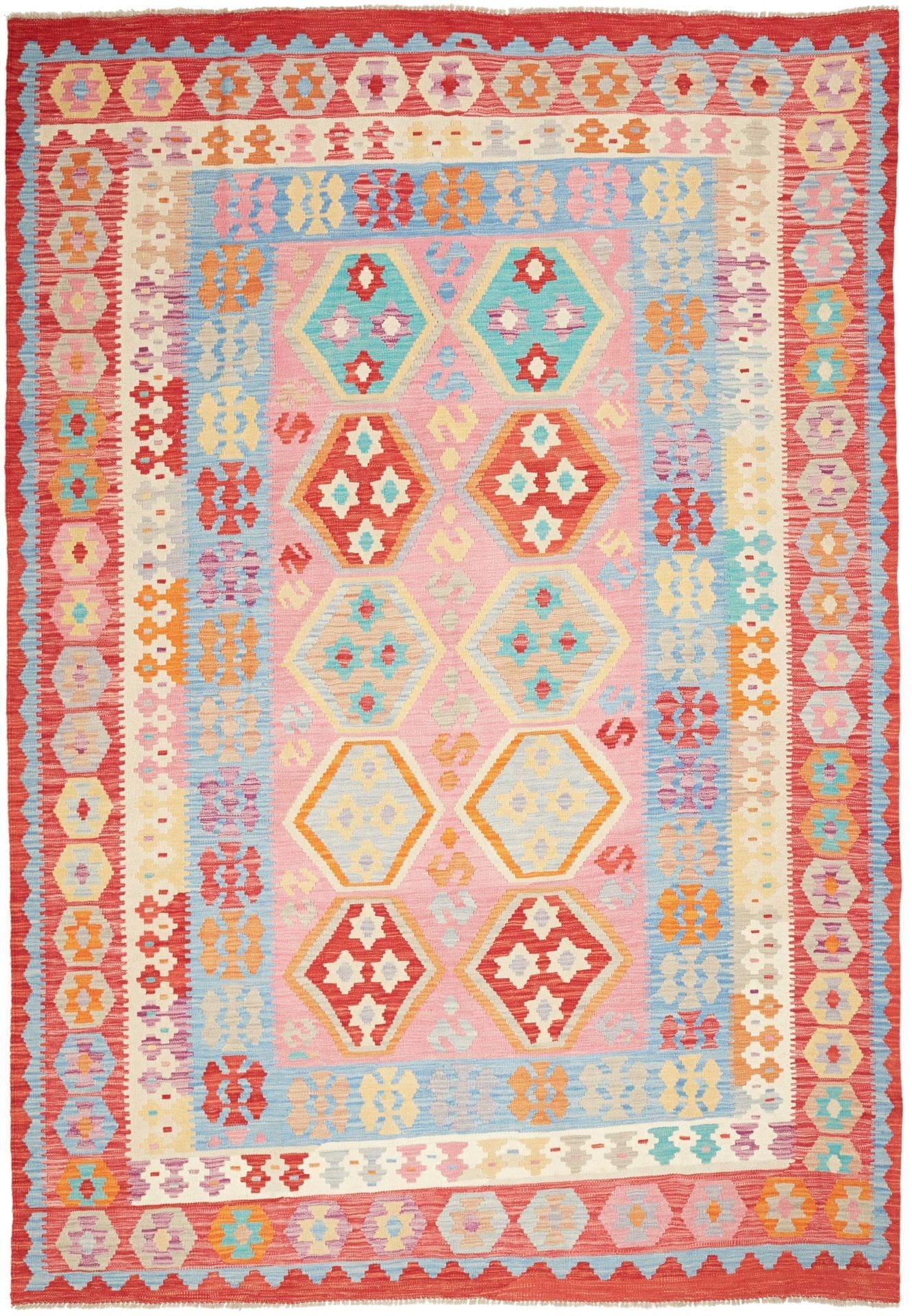 Kelim Teppich 205 x 290cm aus Schurwolle, handgewebt, rustikales Flair