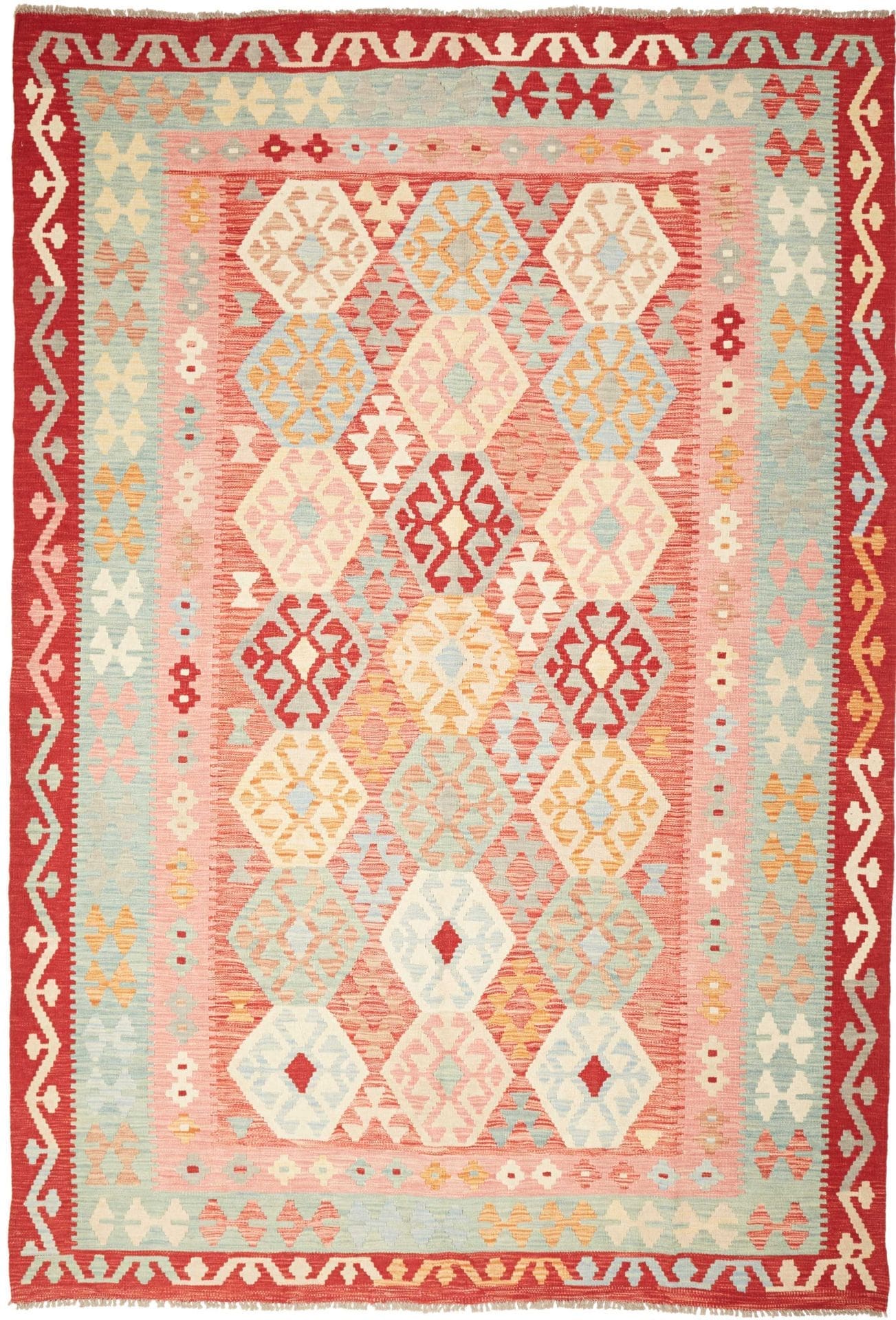 Rustikaler Kelim Teppich 209 x 297cm aus Schurwolle, handgewebt