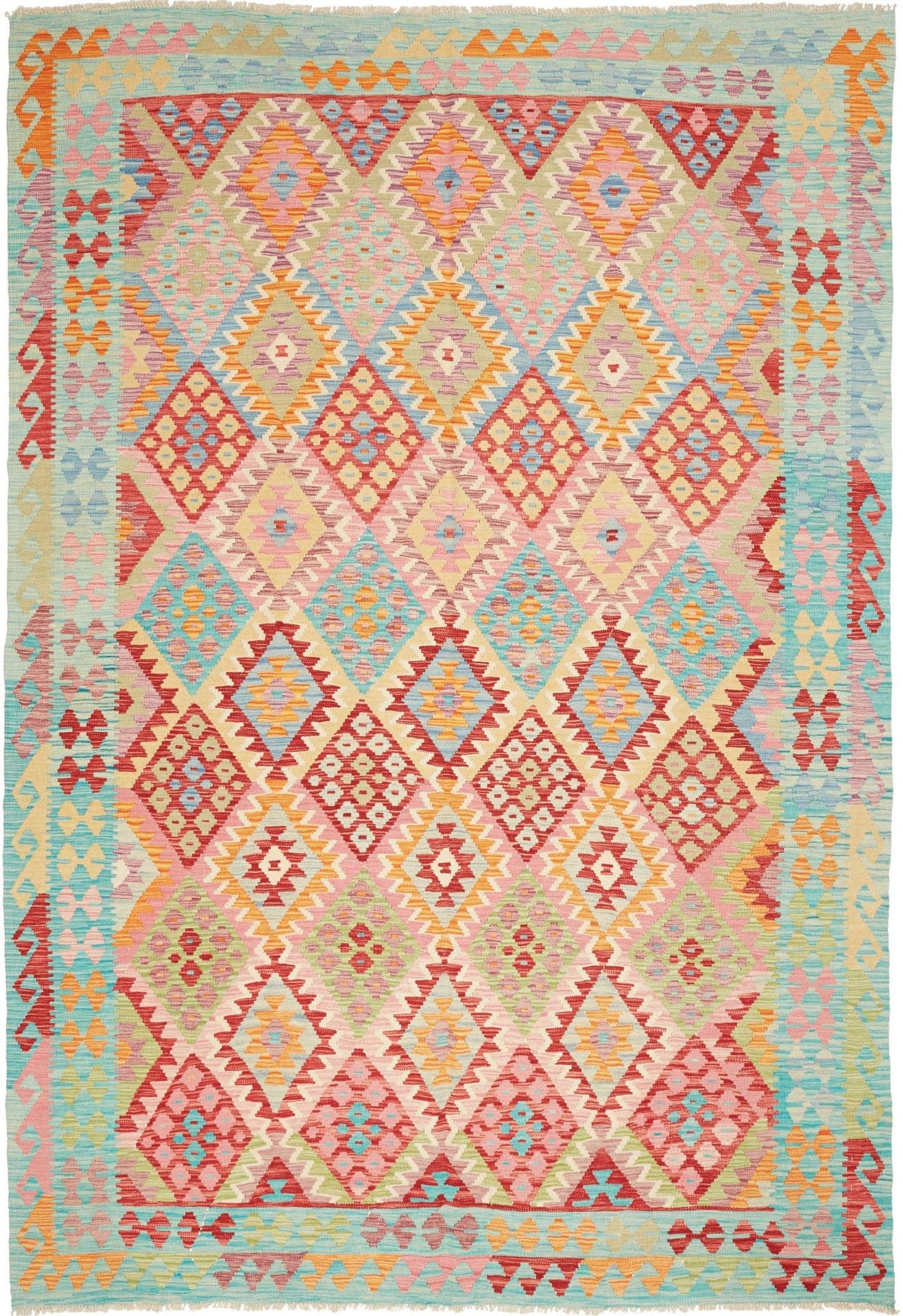 Kelim Teppich 208 x 294cm aus Schurwolle, handgewebt, rustikal