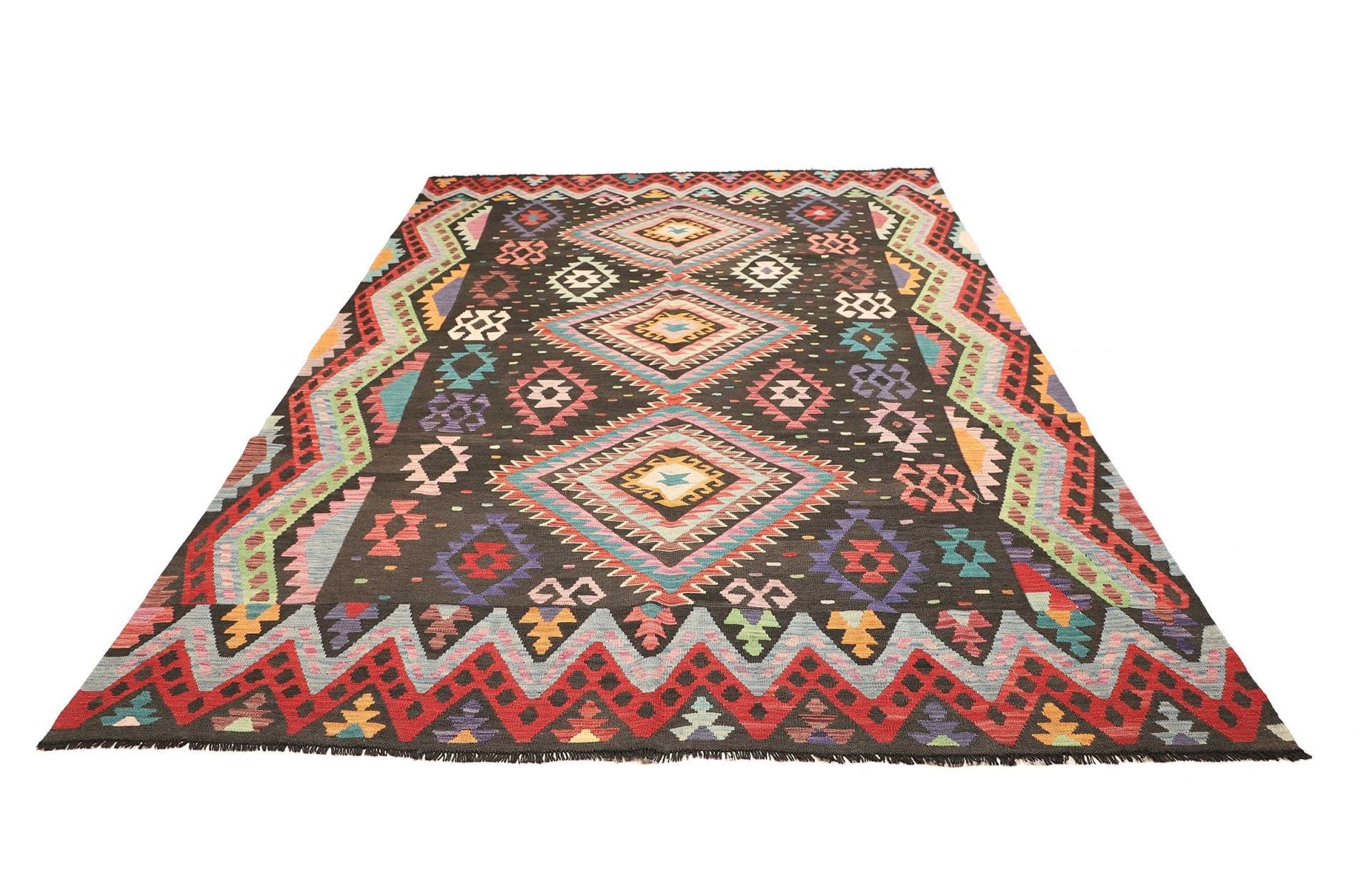 Kelim Teppich 209 x 292 cm, handgewebt, rustikales Flair, Wolle