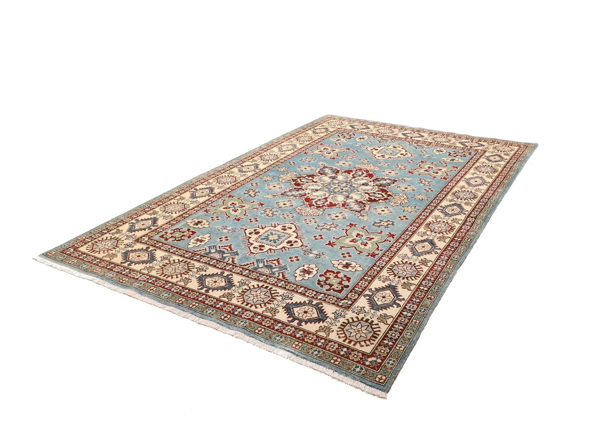 Kazak Orientteppich 200 x 287 cm, geometrisches Muster, handgeknüpft