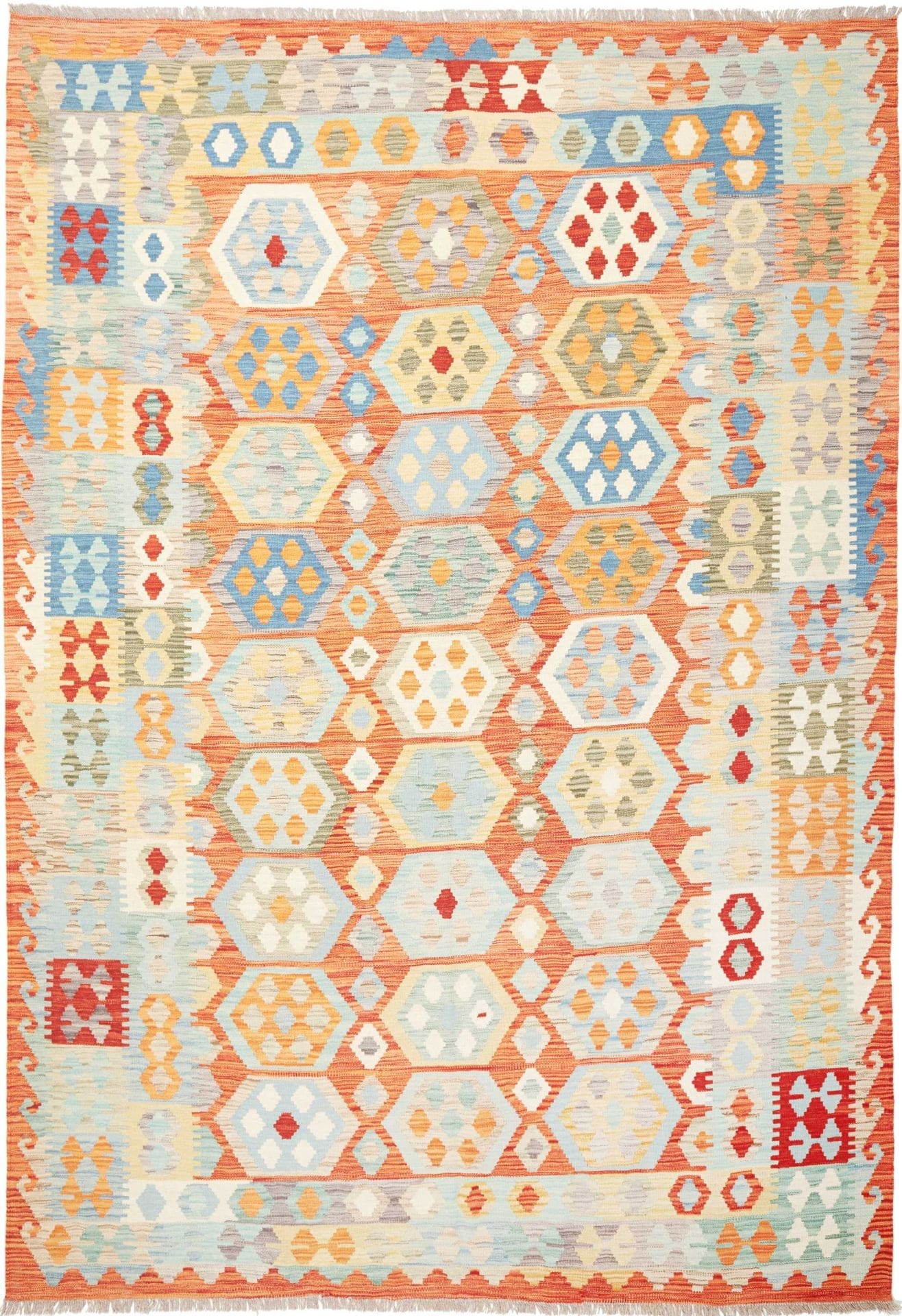 Afghanischer Kelim 208 x 298cm, geometrisches Muster, handgewebt