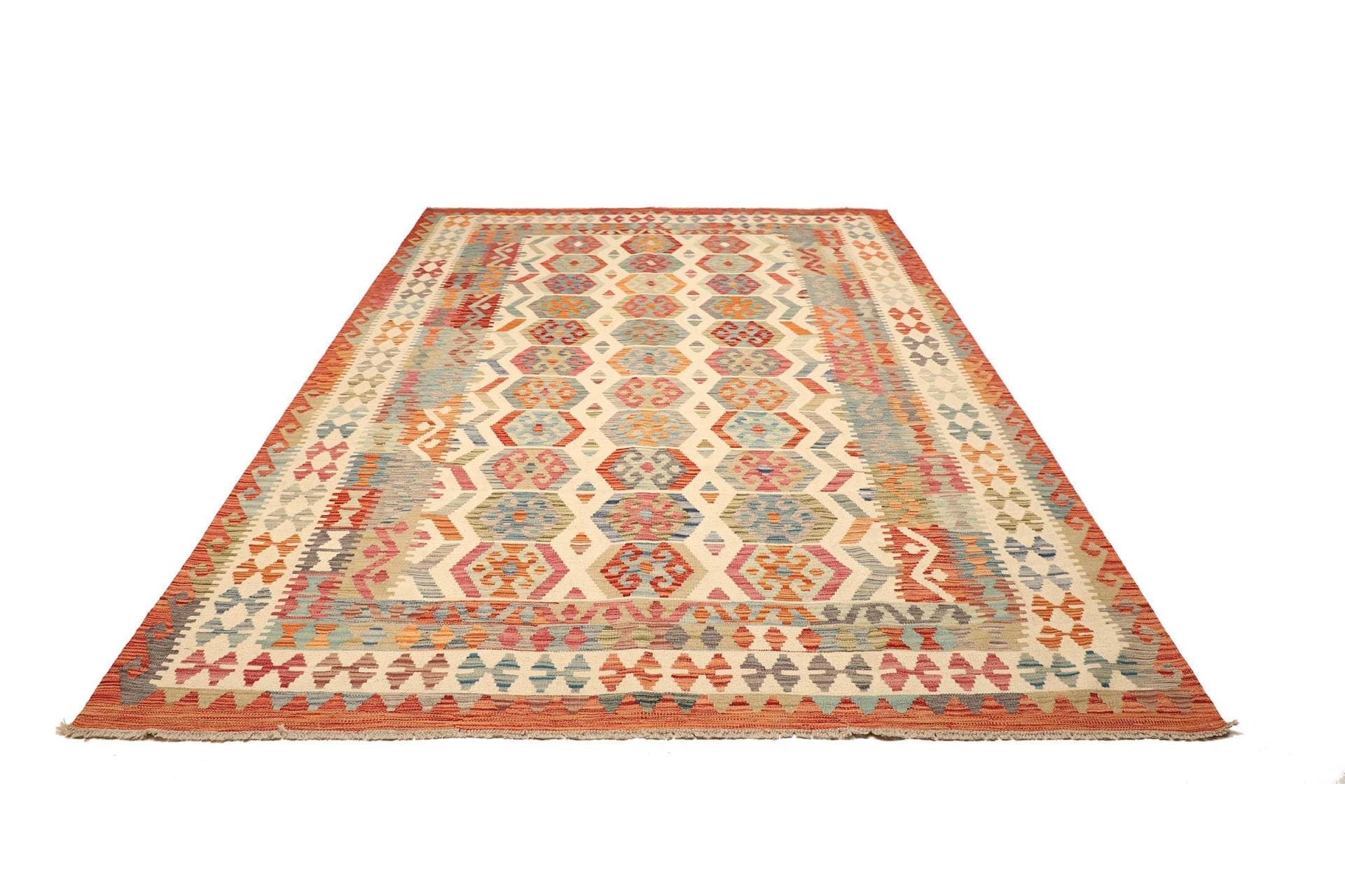 Kelim Teppich 210 x 296cm, handgewebt, rustikales Flair, Wolle