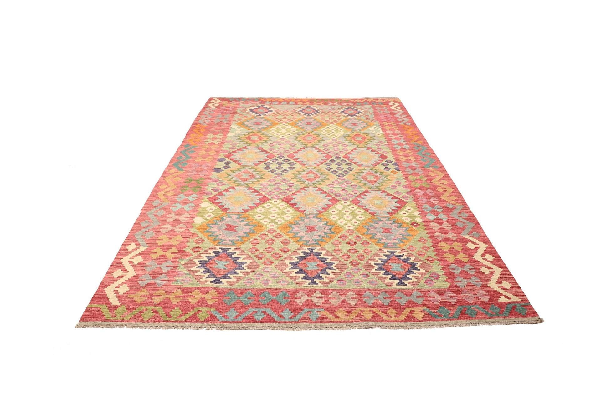 Kelim Teppich 208 x 293 cm, handgewebt, rustikales Design