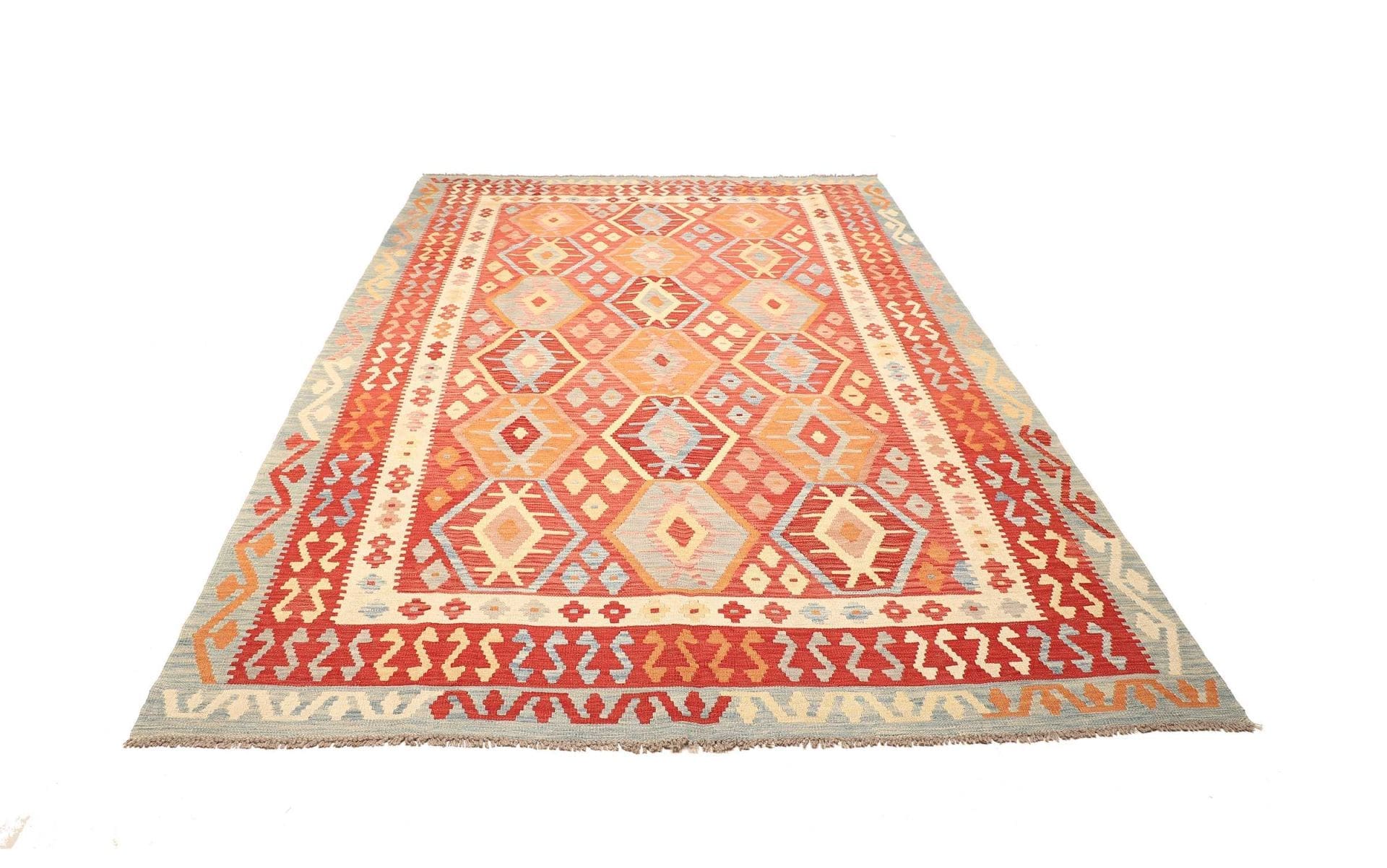 Kelim Teppich 216 x 299cm, handgewebt, rustikales Flair, Wolle