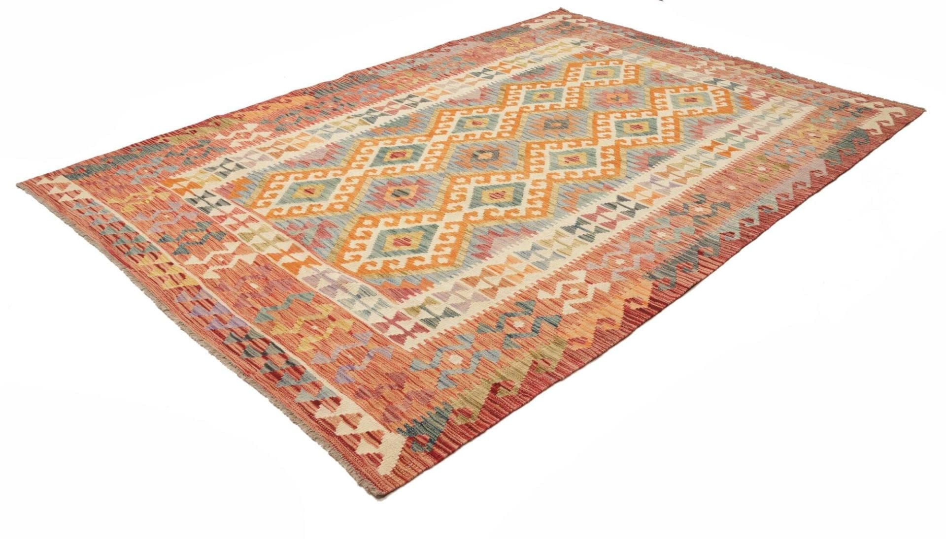 Kelim Teppich 206 x 299cm, handgewebt, rustikales Flair, Wolle