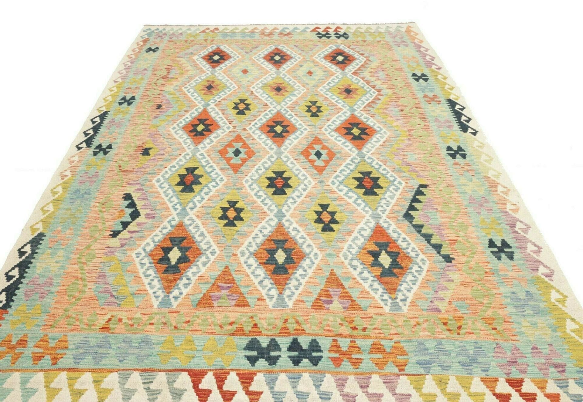 Kelim Teppich 213 x 298cm, handgewebt, rustikales Flair, Schurwolle