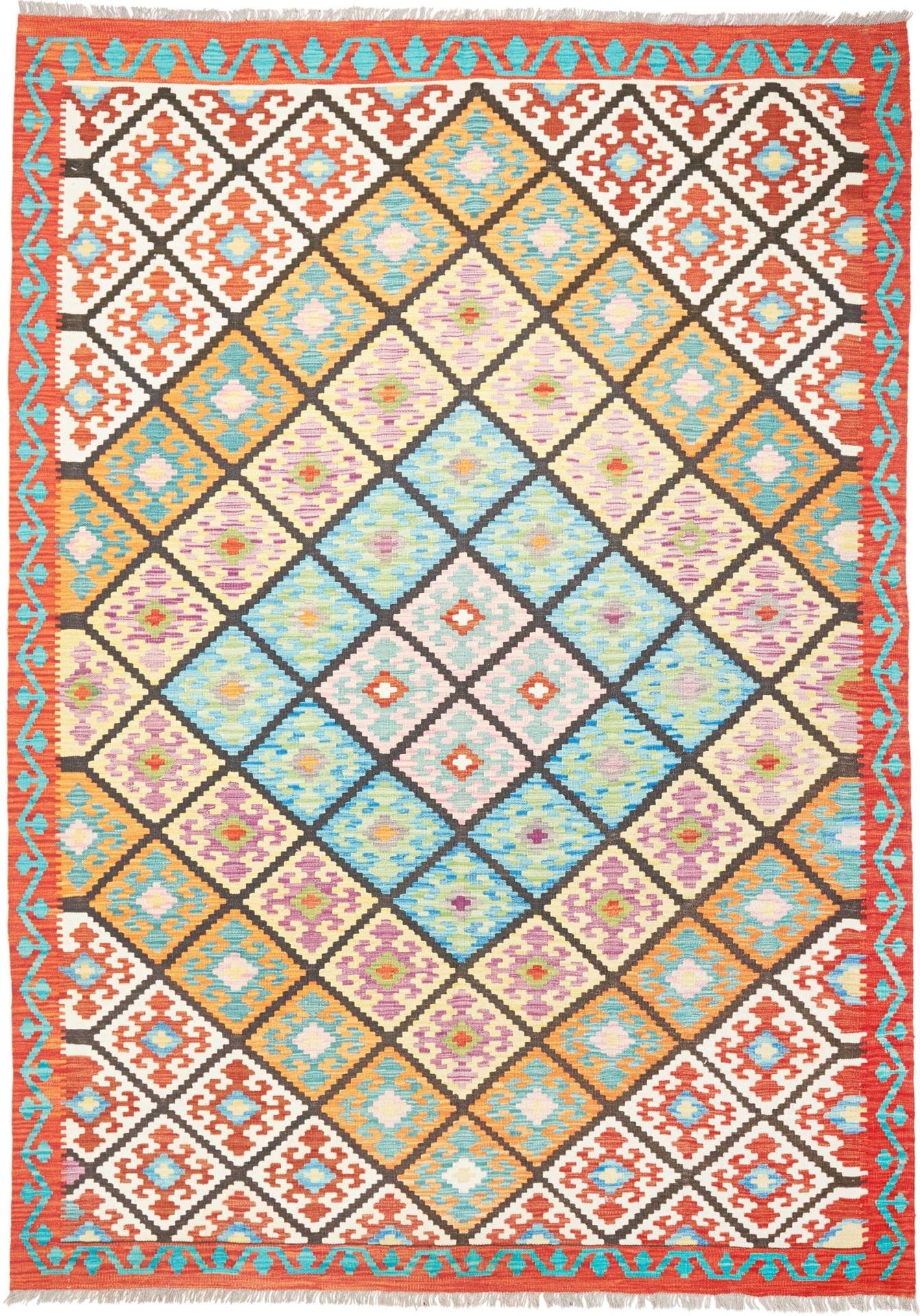 Kelim Teppich 211 x 293 cm afghanisch, geometrisch, handgewebt