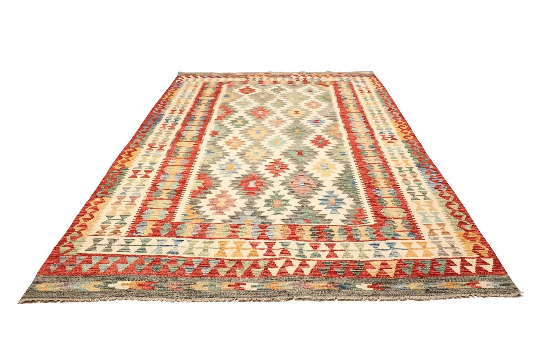 Kelim Teppich 208 x 290cm, handgewebt, rustikales Flair, Wolle