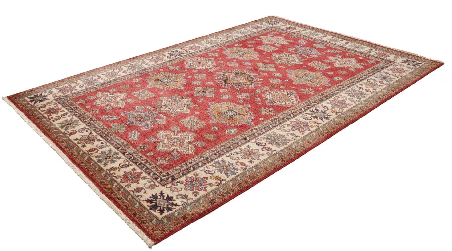 Kazak Teppich 206 x 304cm, geometrische Muster, handgeknüpft