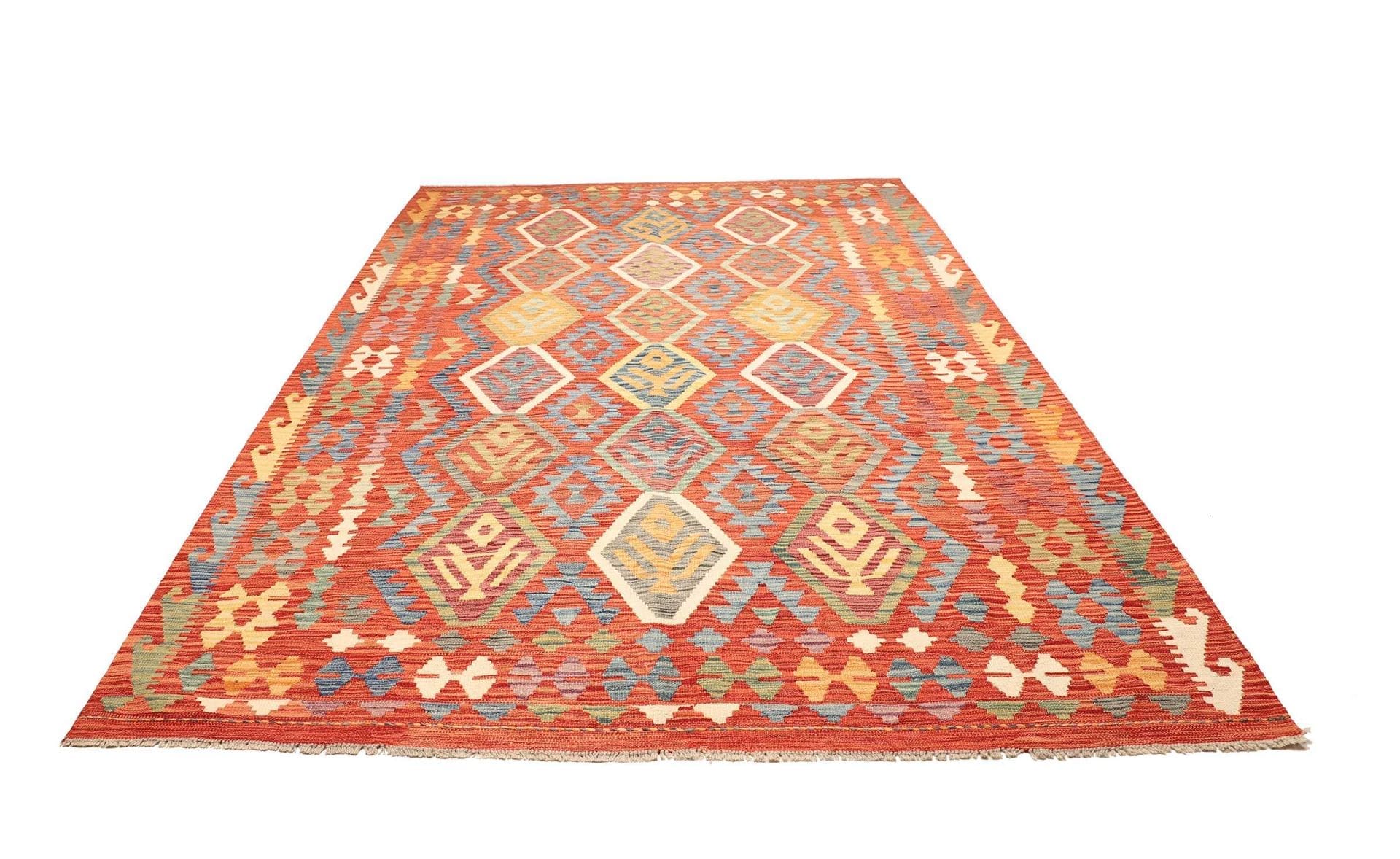 Kelim Teppich 208 x 293 cm, handgewebt, rustikaler Charme, Wolle