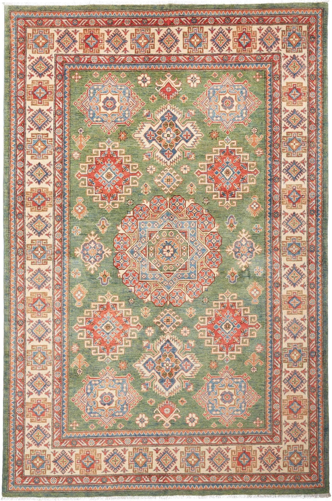 Kazak Orientteppich 202 x 300 cm, geometrisches Muster, handgeknüpft