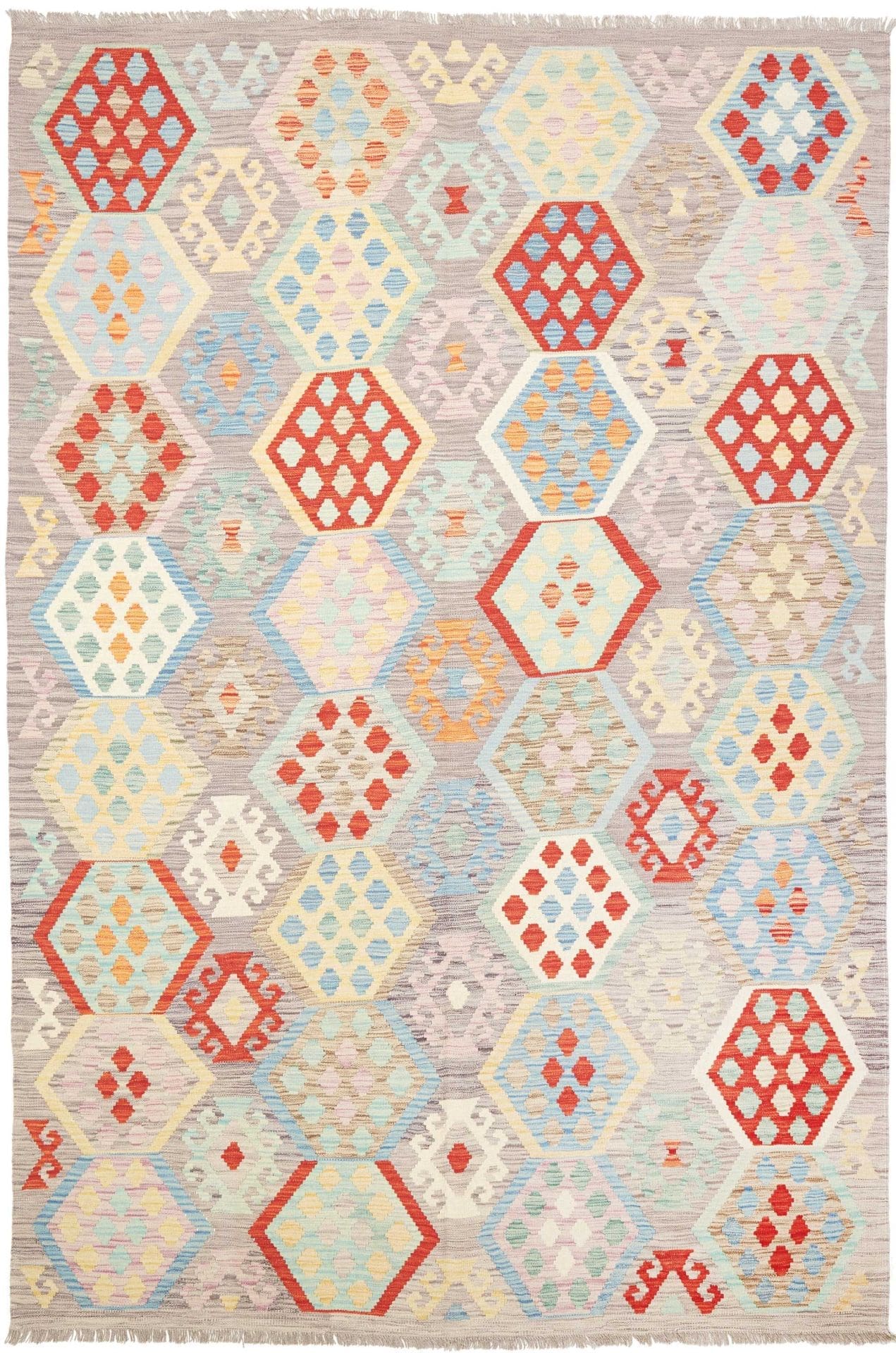 Afghanischer Kelim 207 x 304cm, geometrisches Muster, handgewebt
