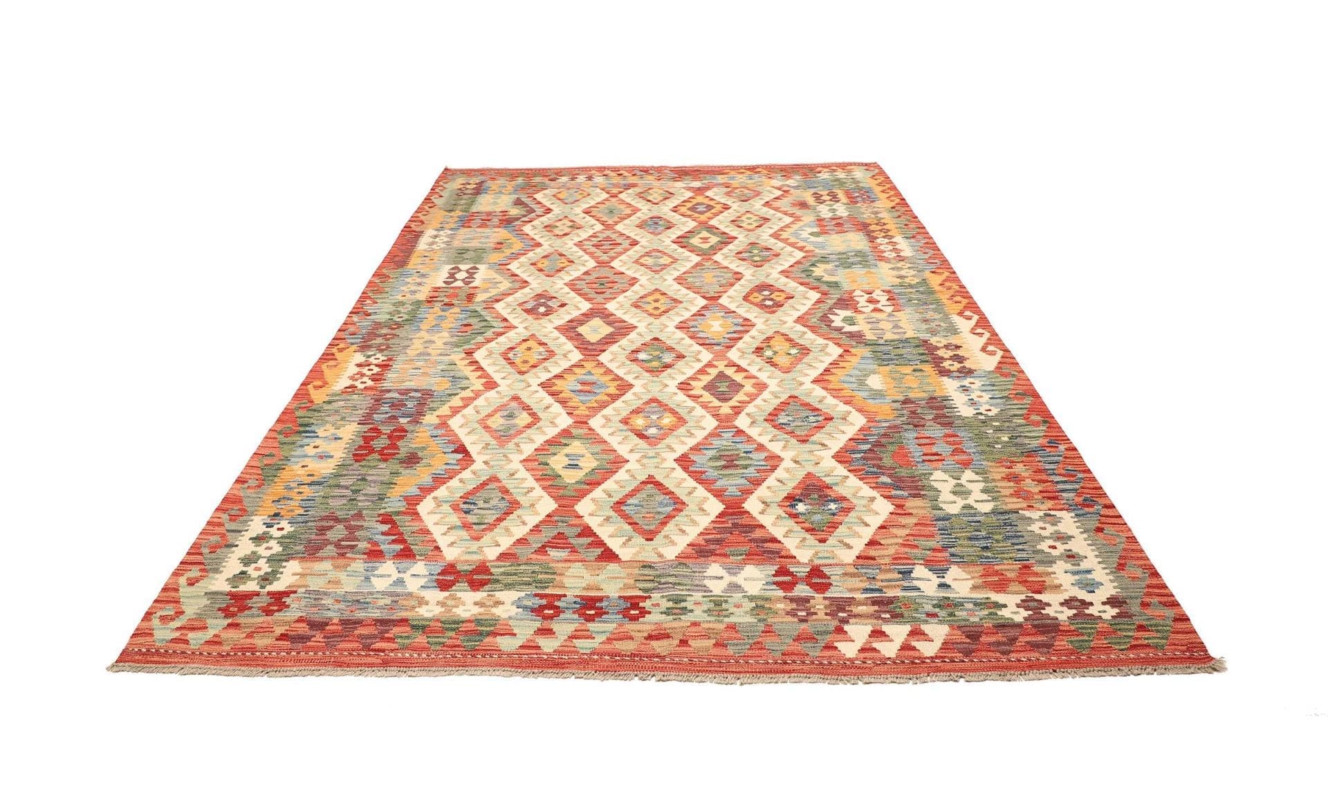 Kelim Teppich 208 x 293 cm, handgewebt, rustikales Design
