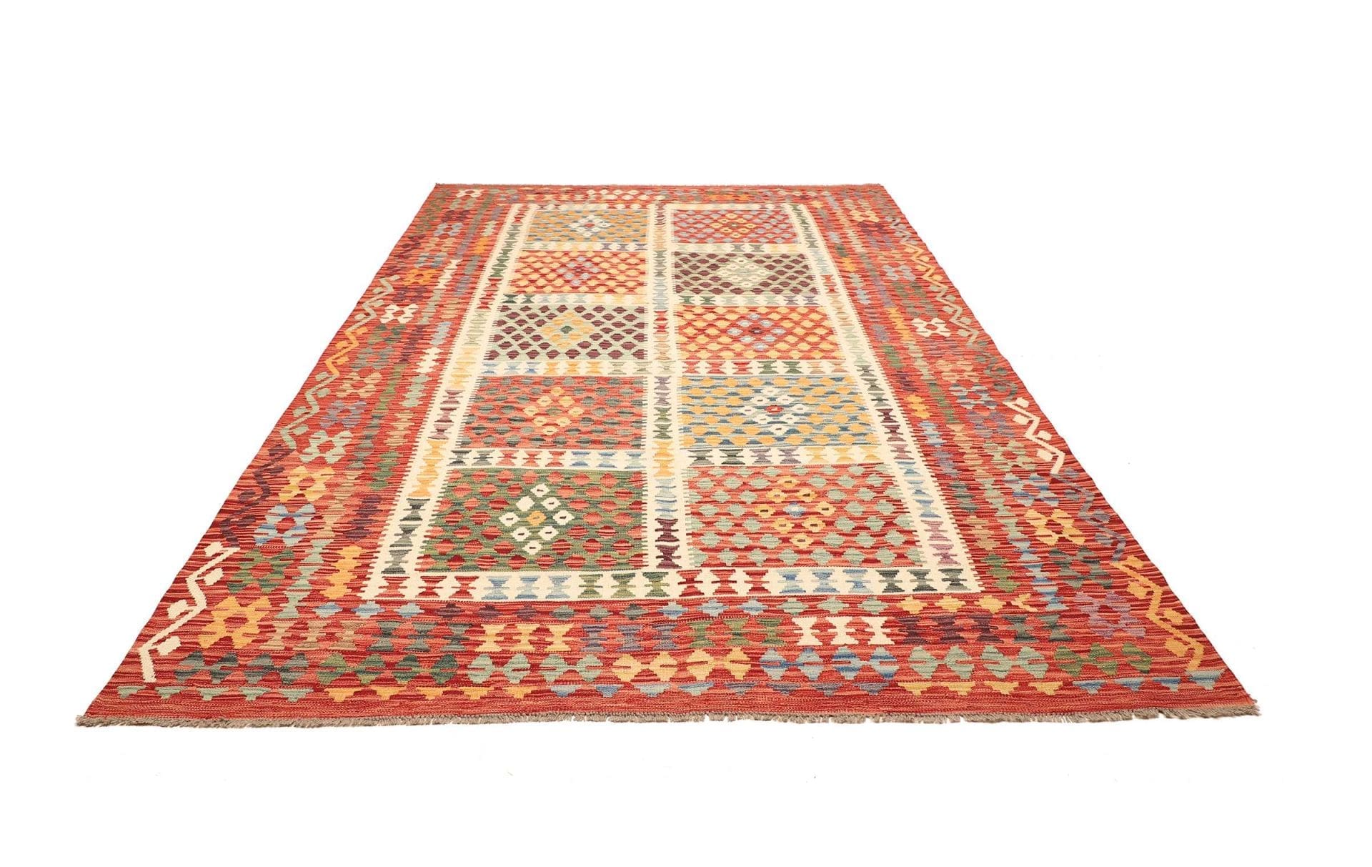 Kelim Teppich 210 x 298cm, Schurwolle, handgewebt, rustikales Flair