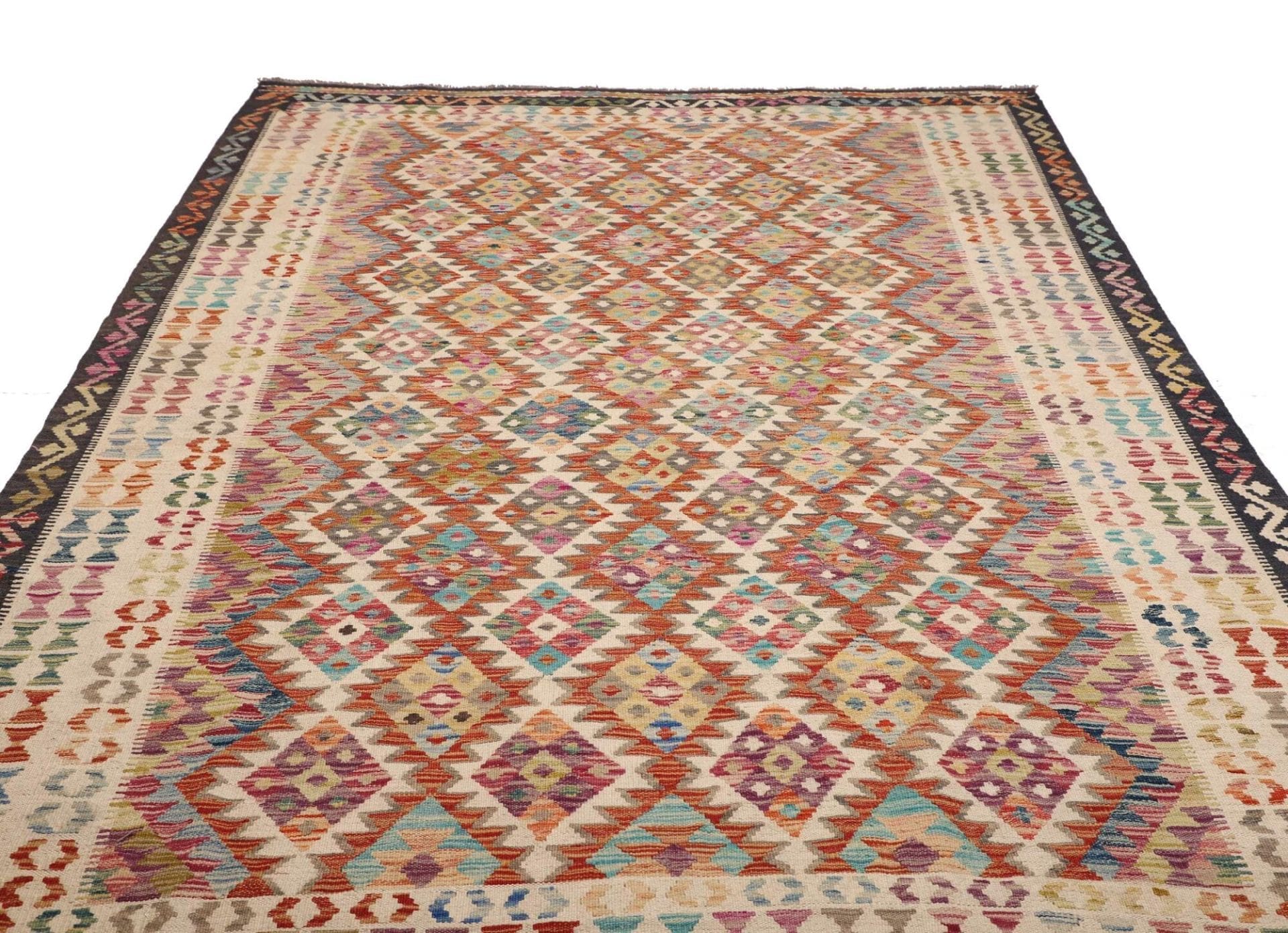 Kelim Teppich 201 x 294 cm, handgewebt, rustikales Flair, Wolle
