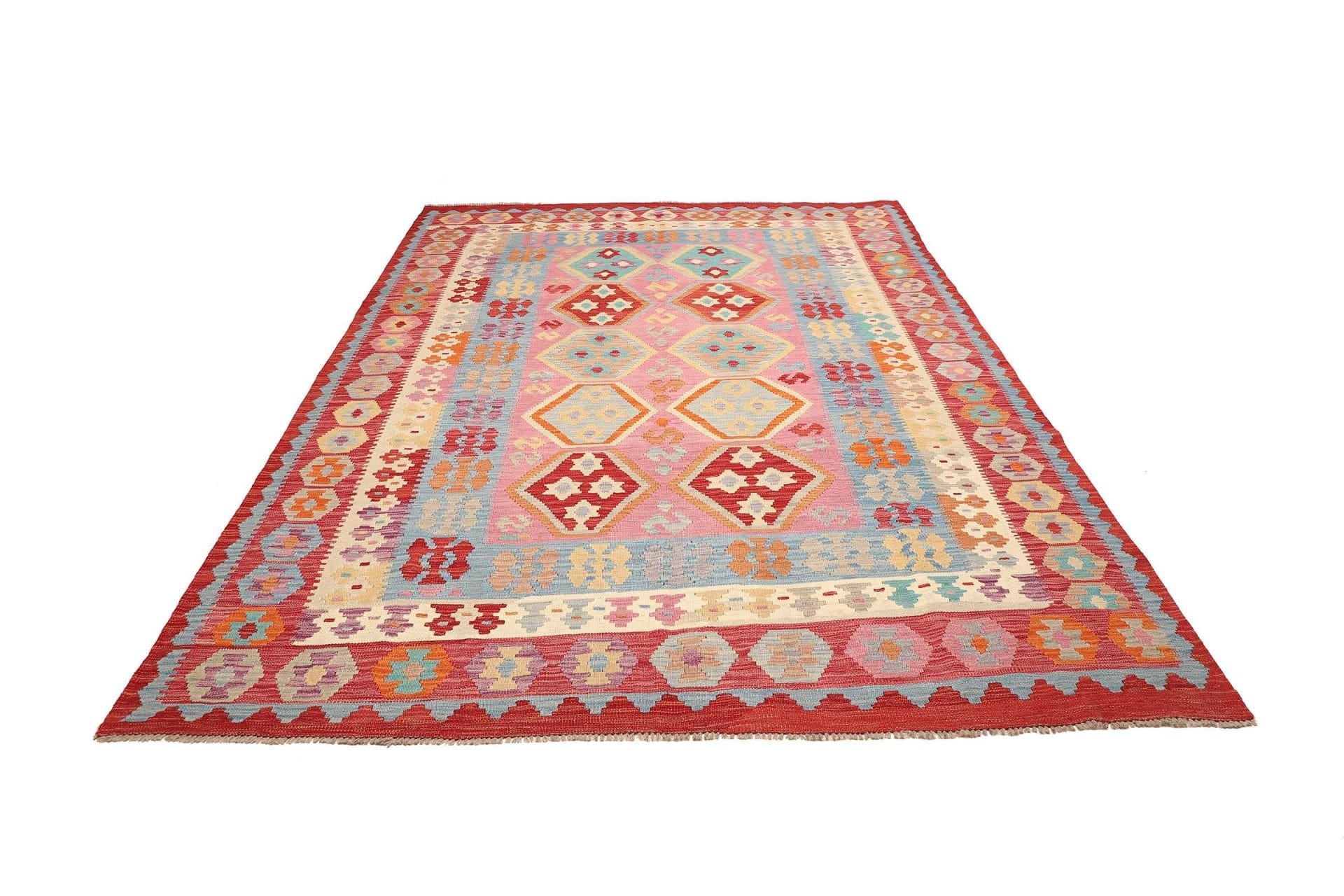 Kelim Teppich 205 x 290cm aus Schurwolle, handgewebt, rustikales Flair