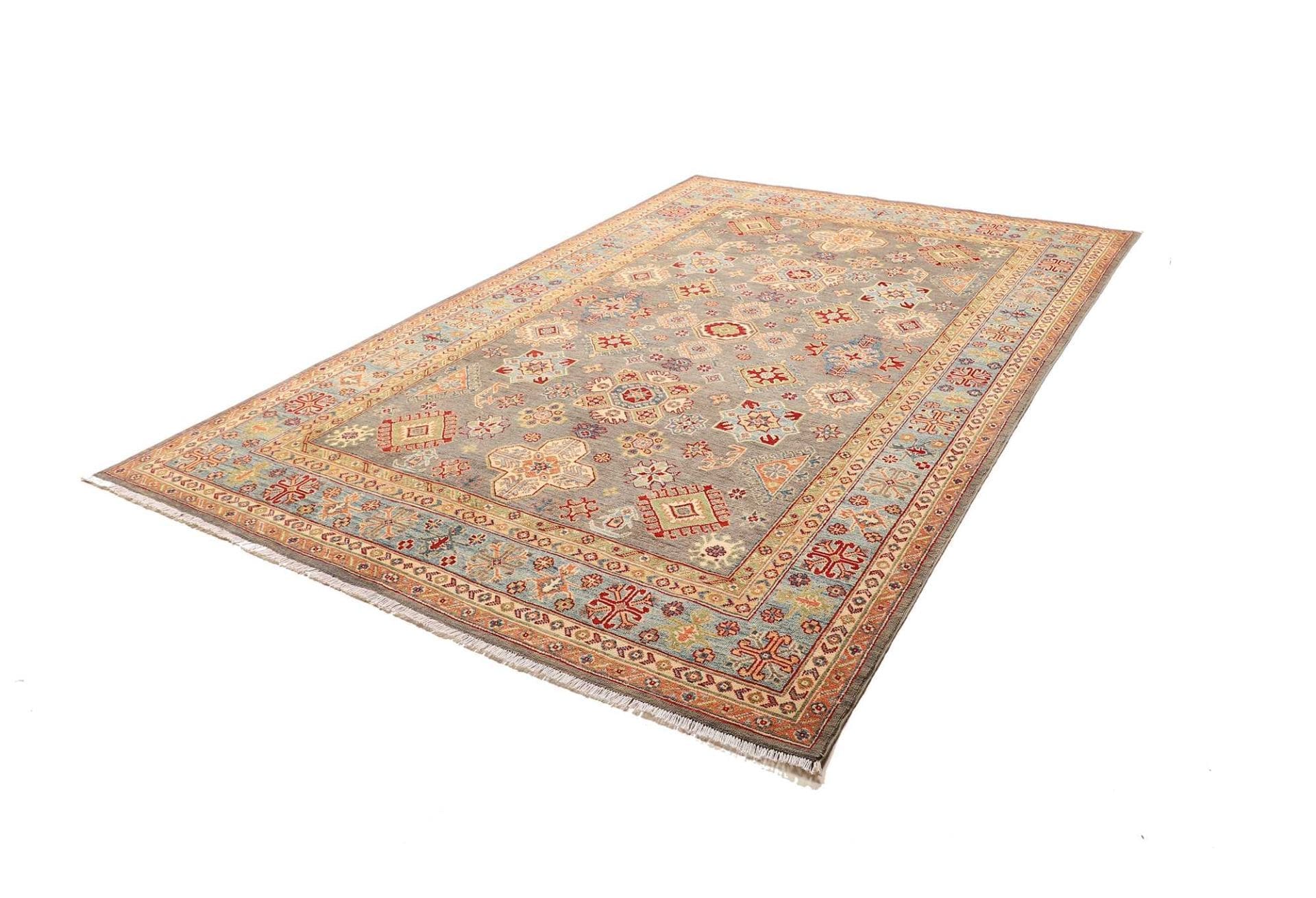 Kazak Orientteppich 199 x 290 cm, geometrische Muster, handgeknüpft