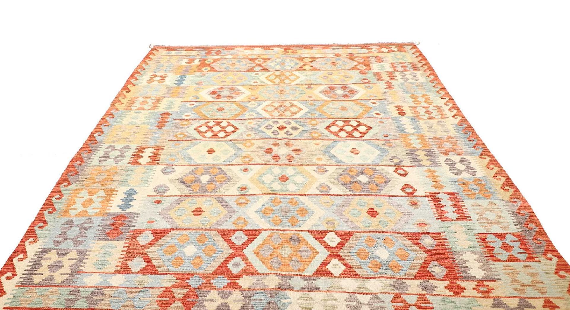 Kelim Teppich 206 x 294 cm, Afghanisch, Schurwolle, handgewebt