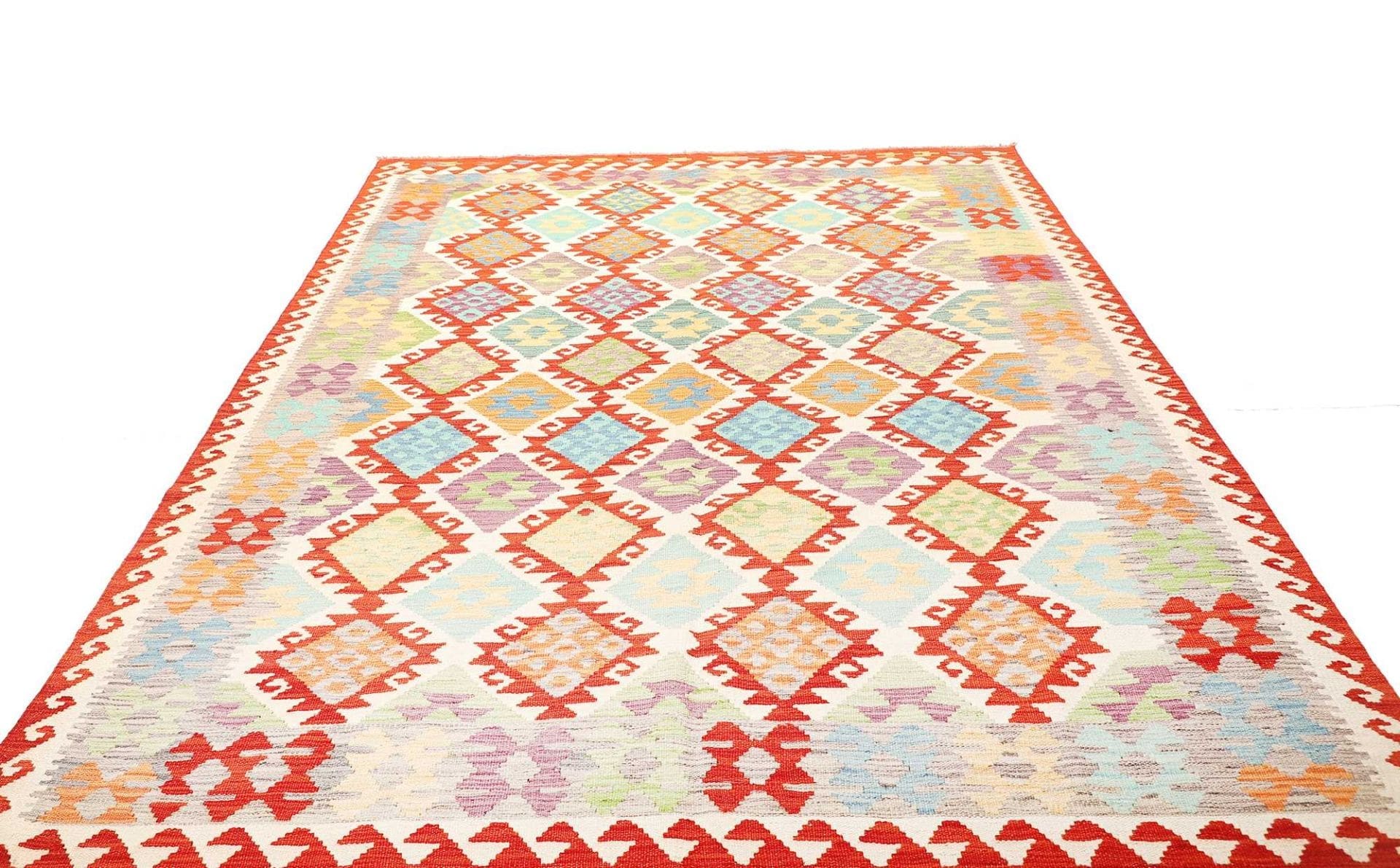 Orientteppich 206 x 298cm, Afghan Kelim, Schurwolle, handgewebt