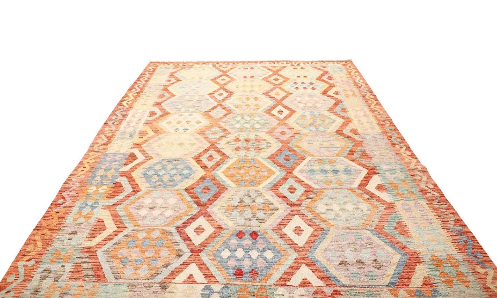 Afghanischer Kelim 212 x 302cm, geometrisches Muster, handgewebt