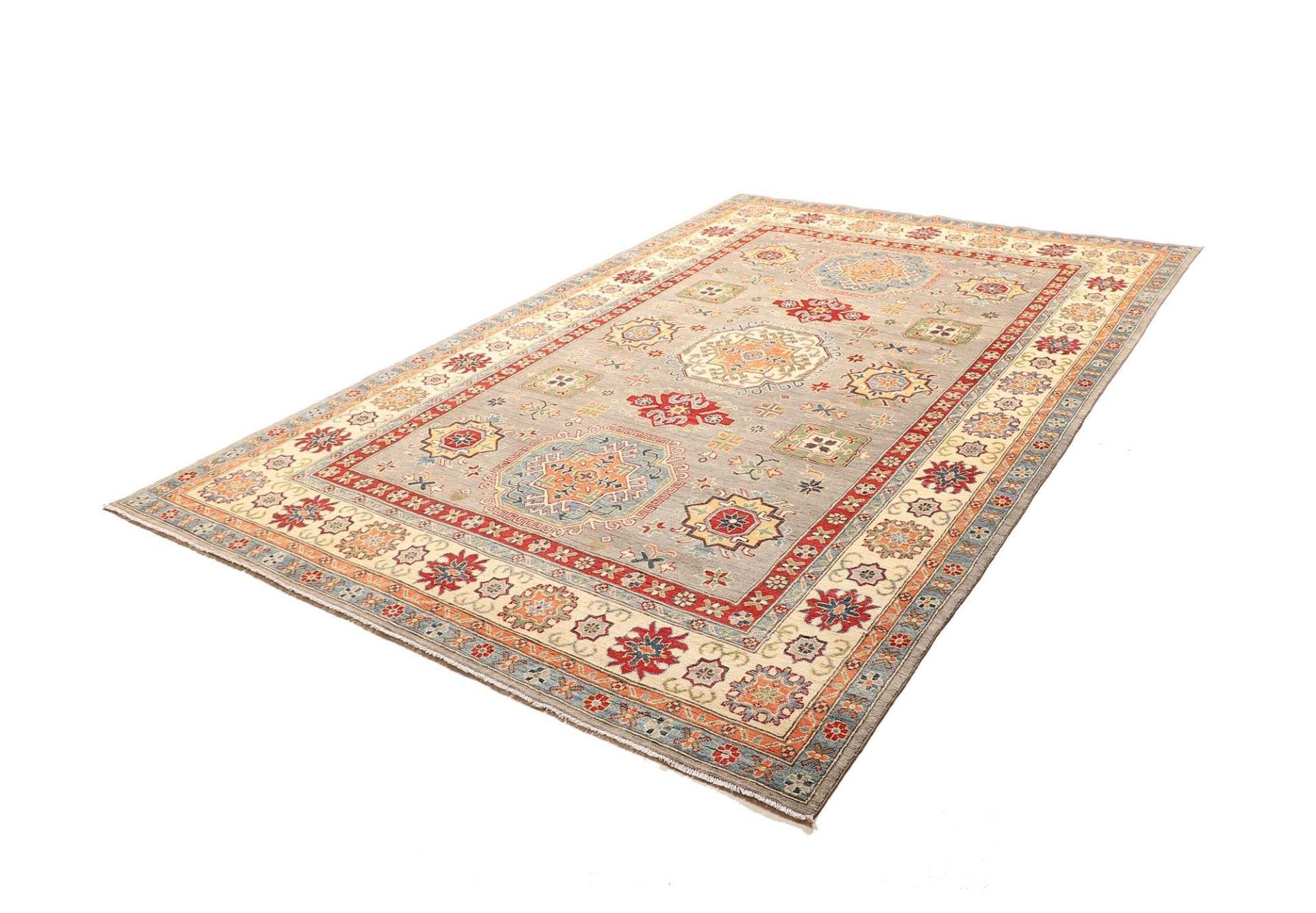 Kazak Orientteppich 204 x 298 cm, geometrisches Muster, handgeknüpft