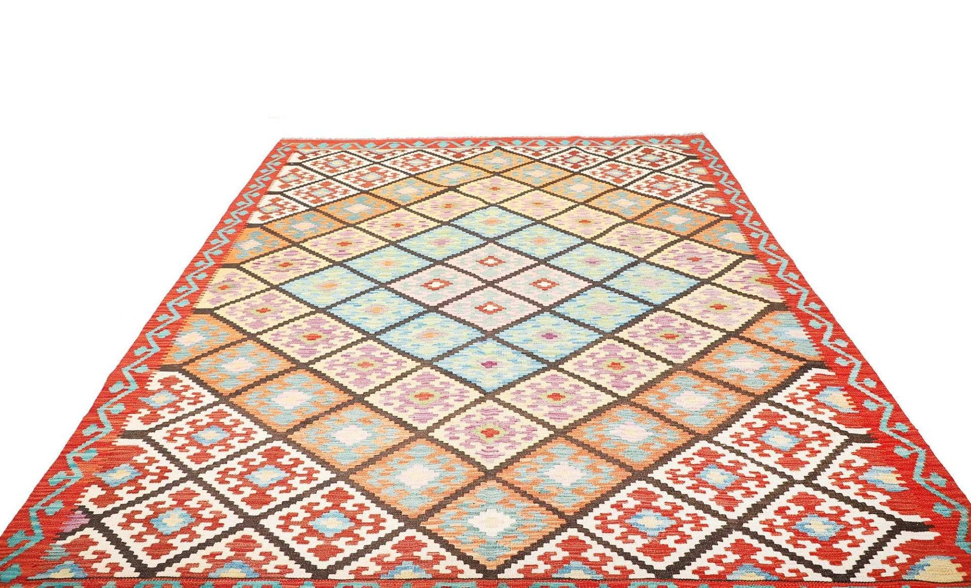 Kelim Teppich 211 x 293 cm afghanisch, geometrisch, handgewebt