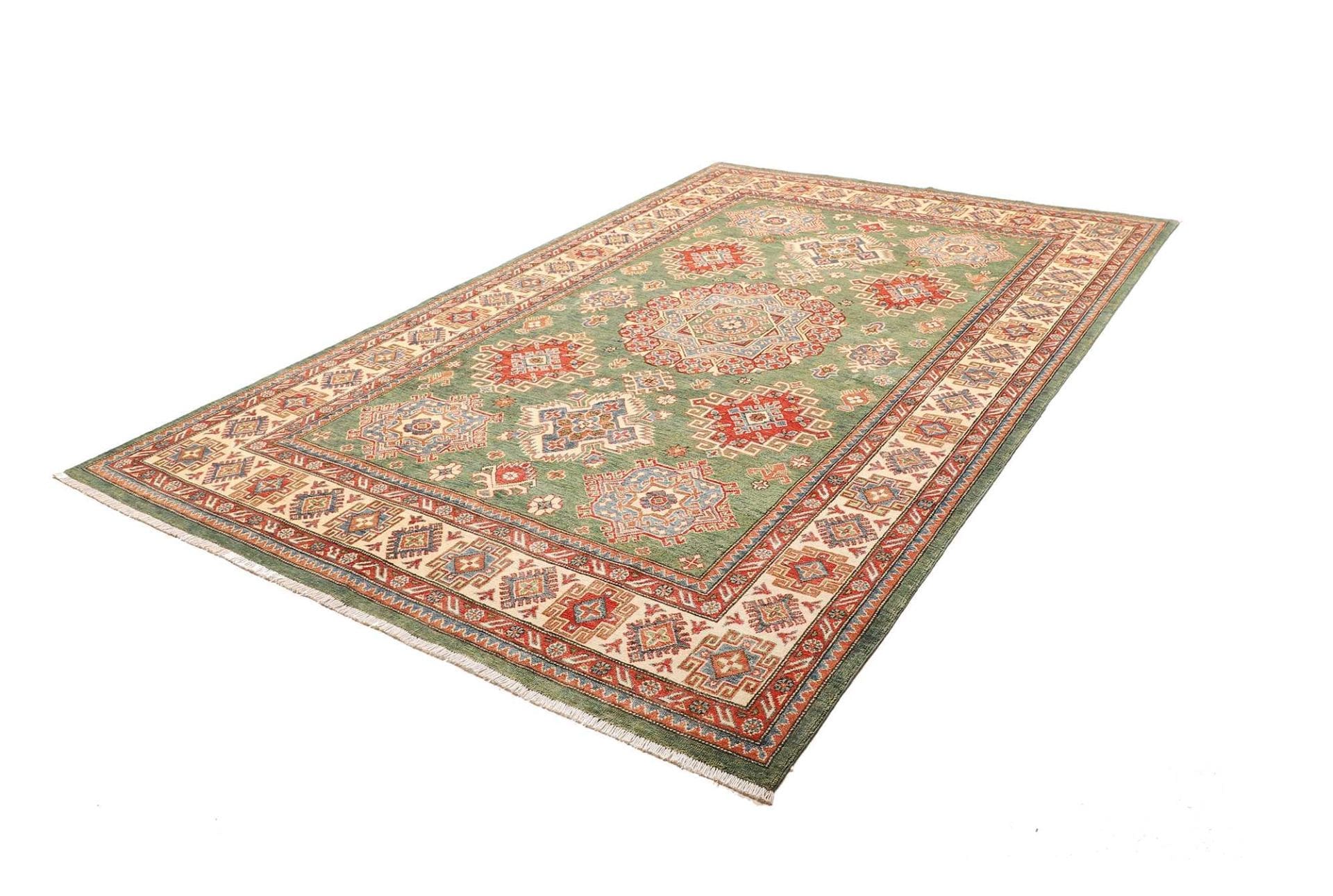 Kazak Orientteppich 202 x 300 cm, geometrisches Muster, handgeknüpft
