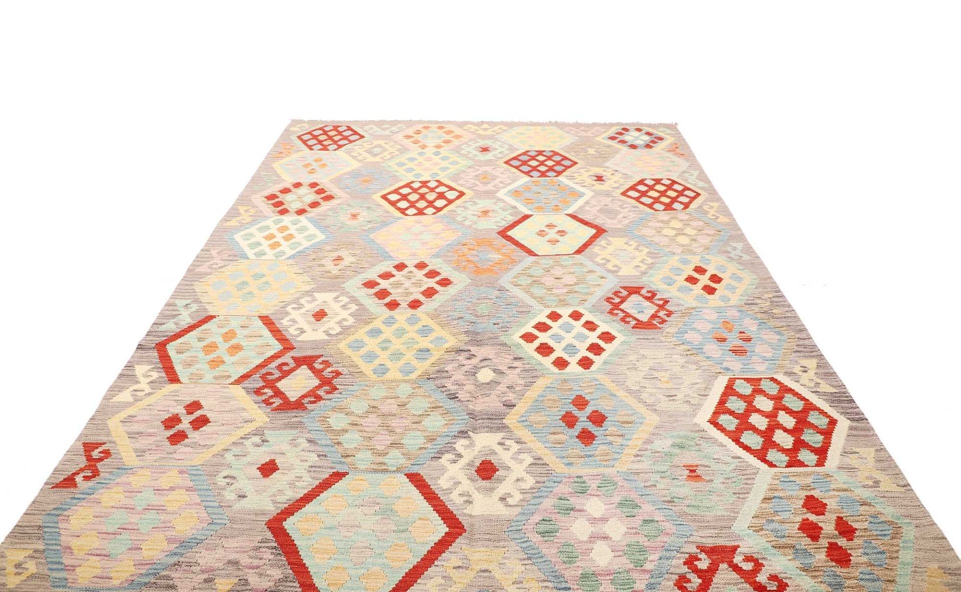 Afghanischer Kelim 207 x 304cm, geometrisches Muster, handgewebt