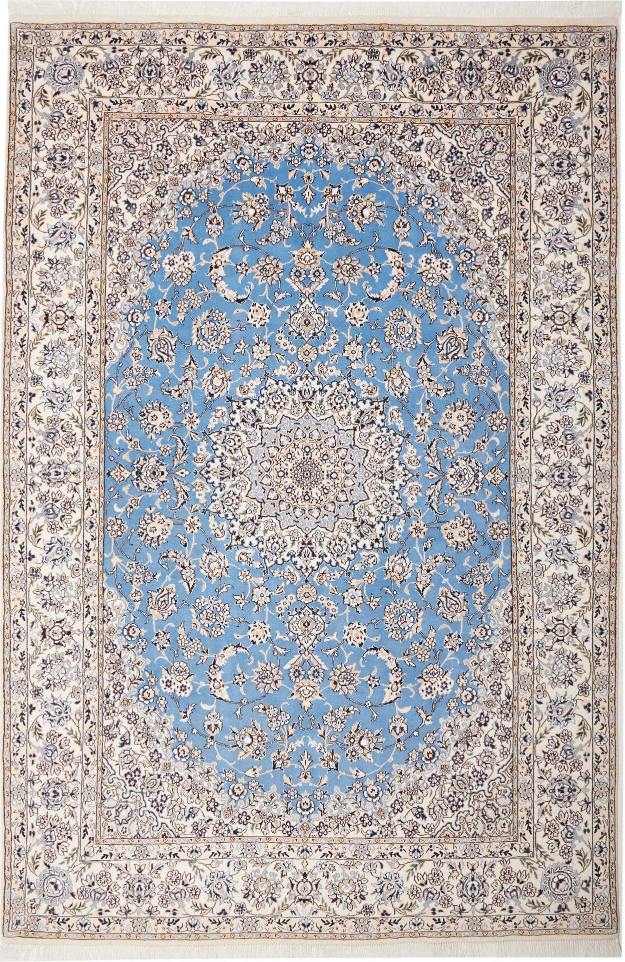 Nain Teppich 200 x 297cm, florale Muster, handgeknüpft, Perserteppich