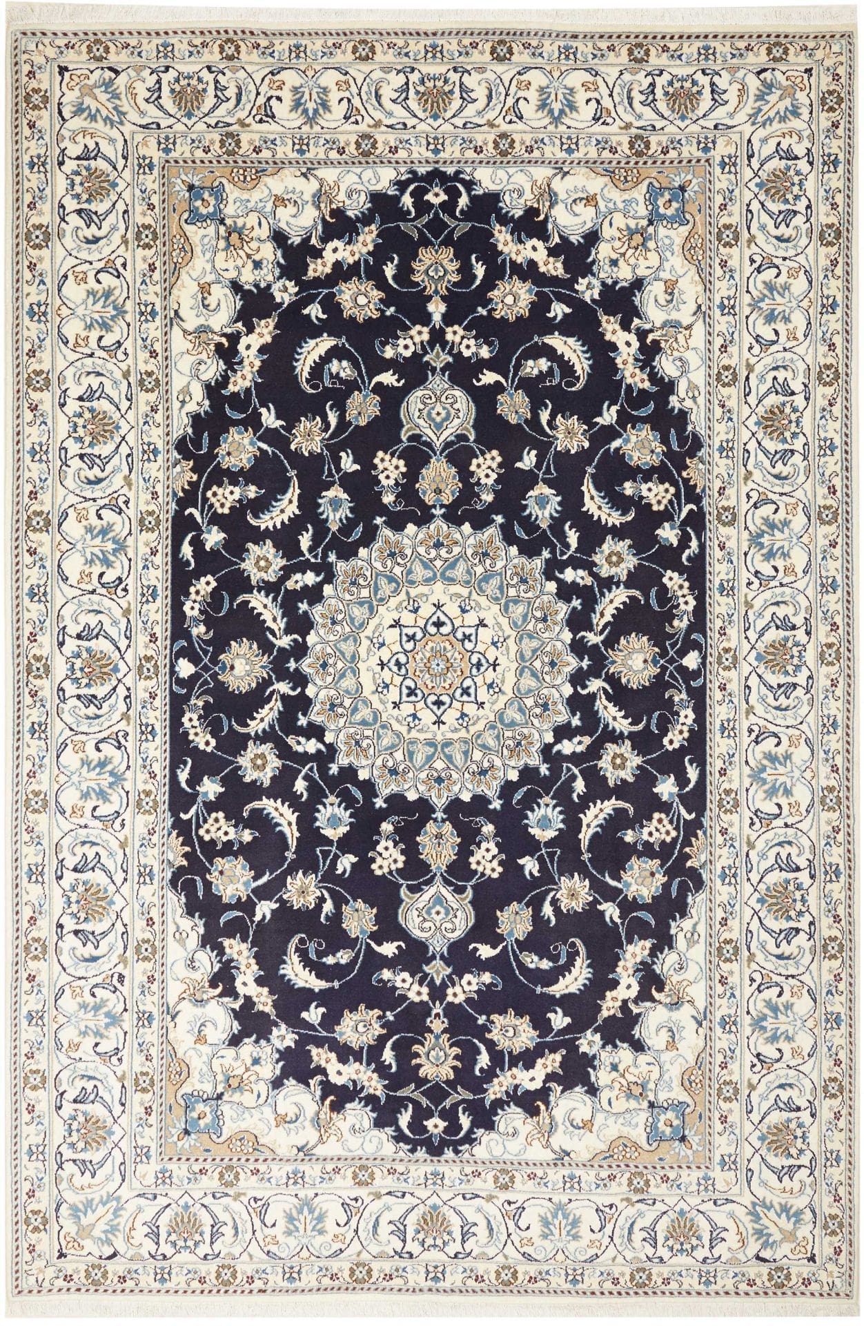 Nain Teppich 205 x 305cm, florales Muster, handgeknüpft, Perserteppich