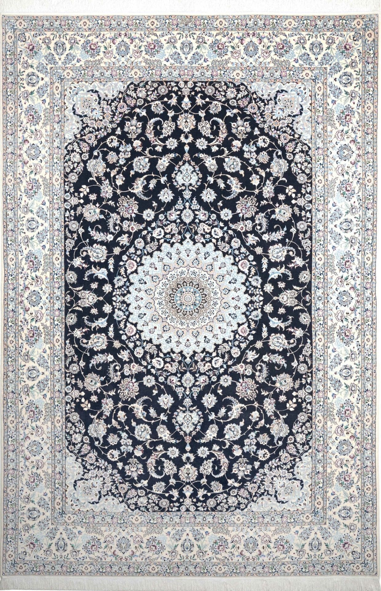Nain Teppich 216 x 314 cm, florales Muster, handgeknüpft, Perserteppich