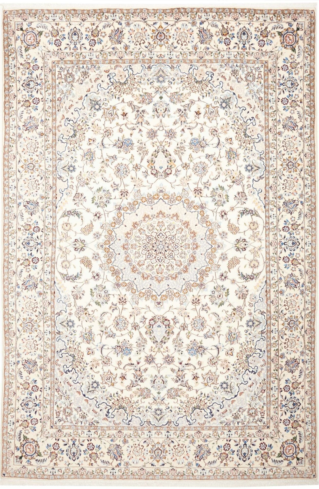 Nain Teppich 203 x 307 cm, florale Muster, handgeknüpft, Perserteppich