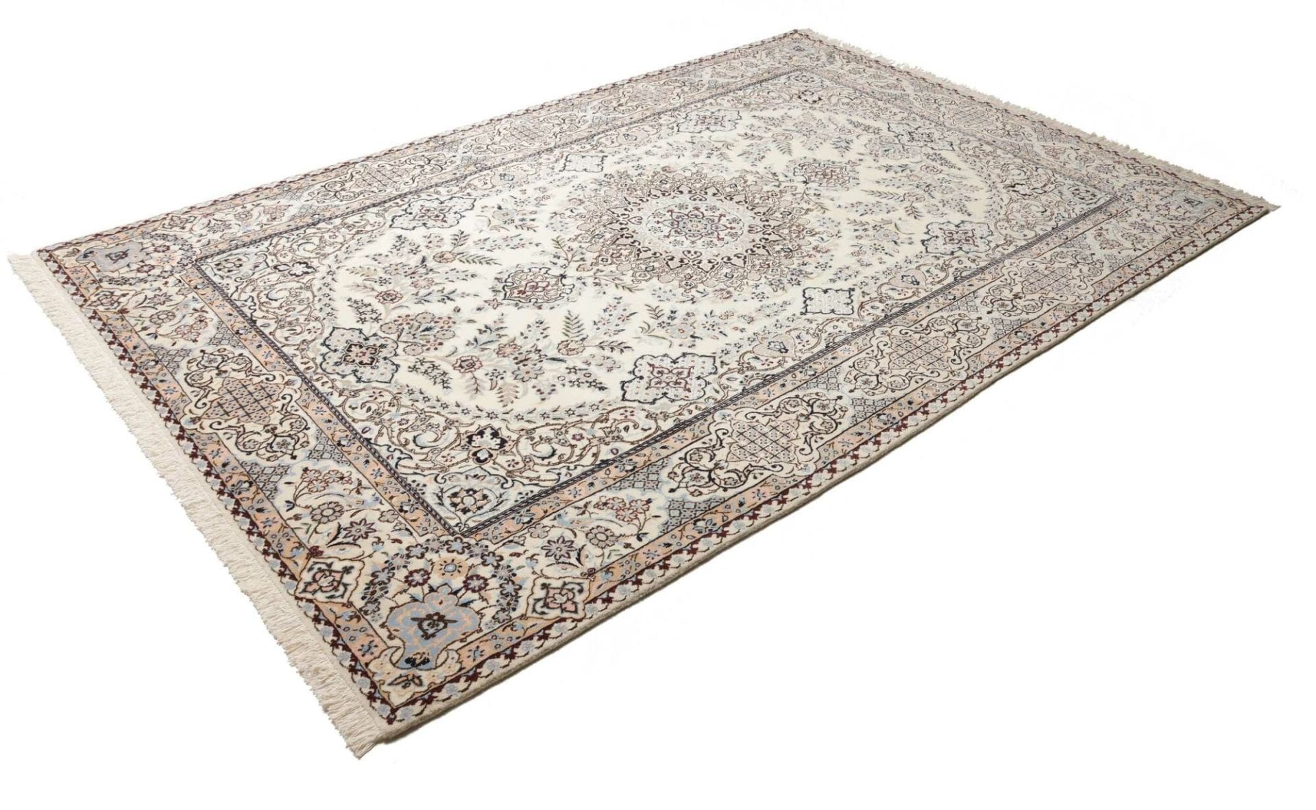 Nain Teppich 203 x 310 cm, florale Muster, handgeknüpft, Perserteppich